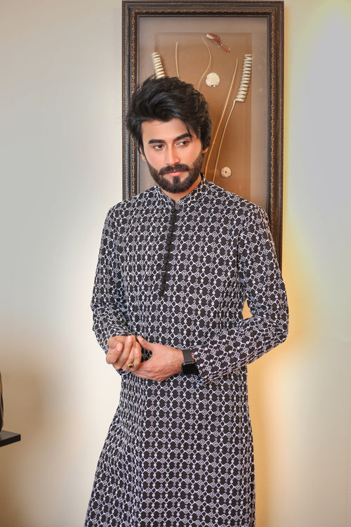 Black and Silver Kurta