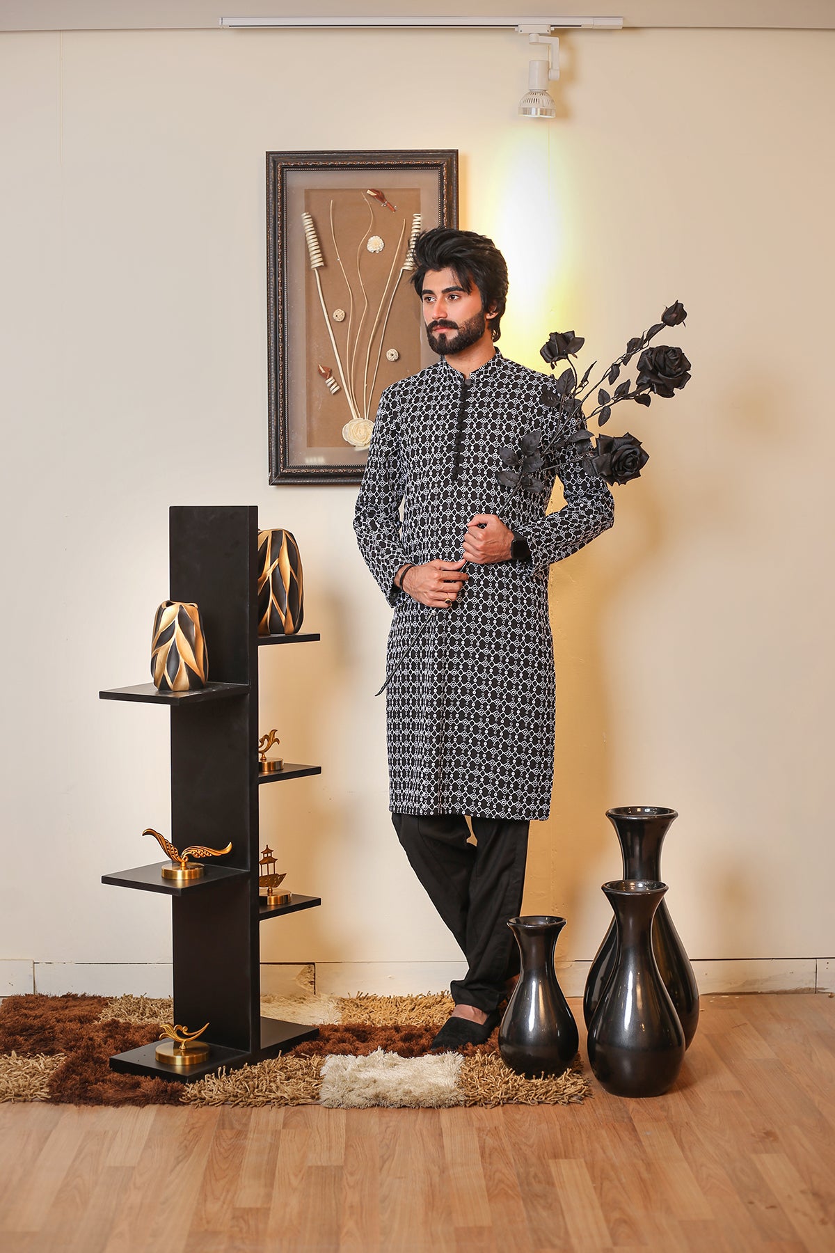 Black and Silver Kurta