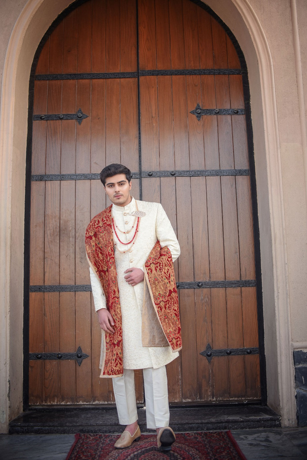 Offwhite Single Resham Sherwani