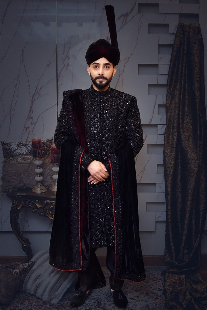 Black Velvet Based Sherwani