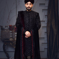 Black Velvet Based Sherwani