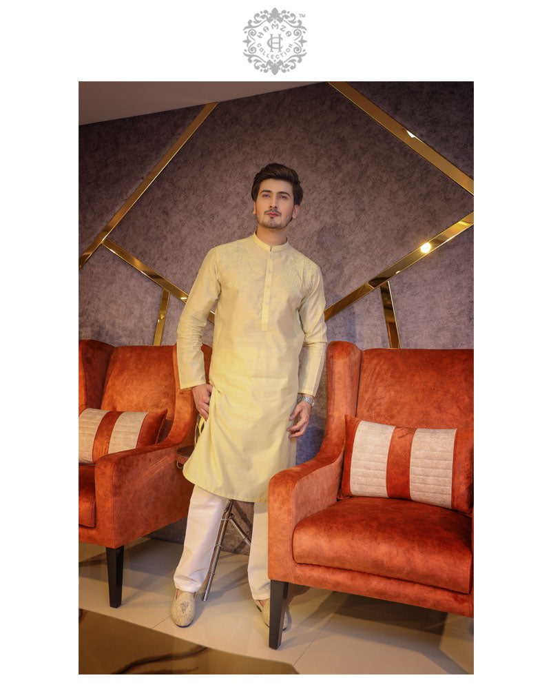 Plae Yellow Kurta Trousers/Shalwar