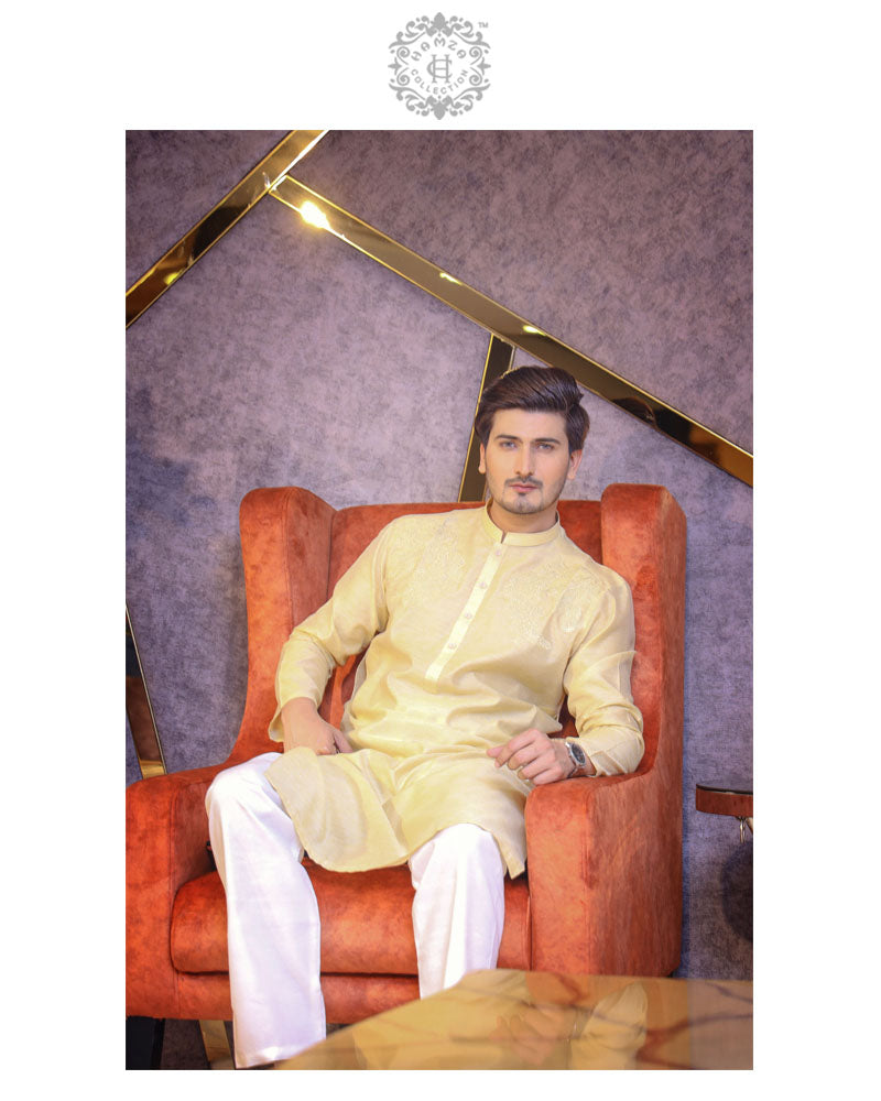 Plae Yellow Kurta Trousers/Shalwar