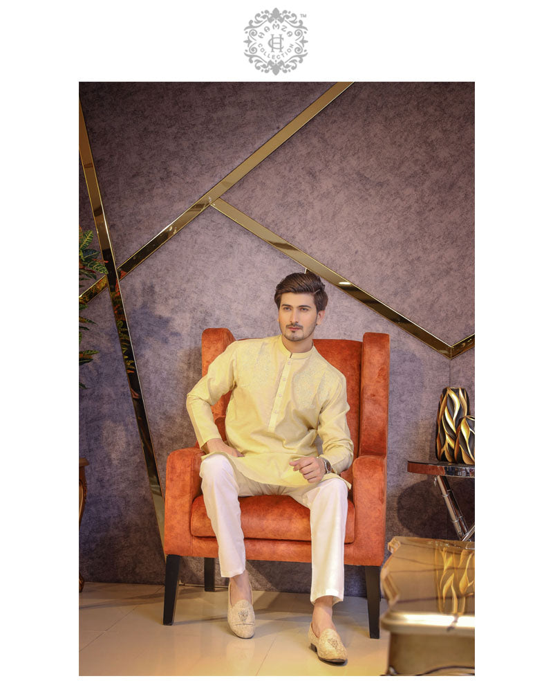 Plae Yellow Kurta Trousers/Shalwar
