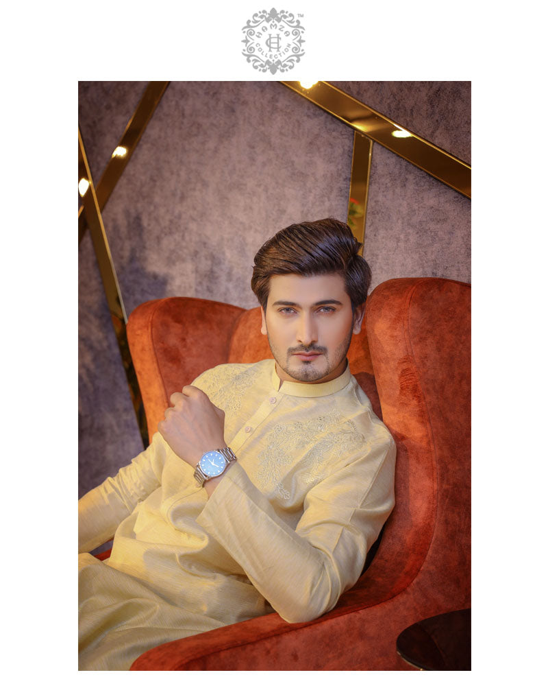Plae Yellow Kurta Trousers/Shalwar