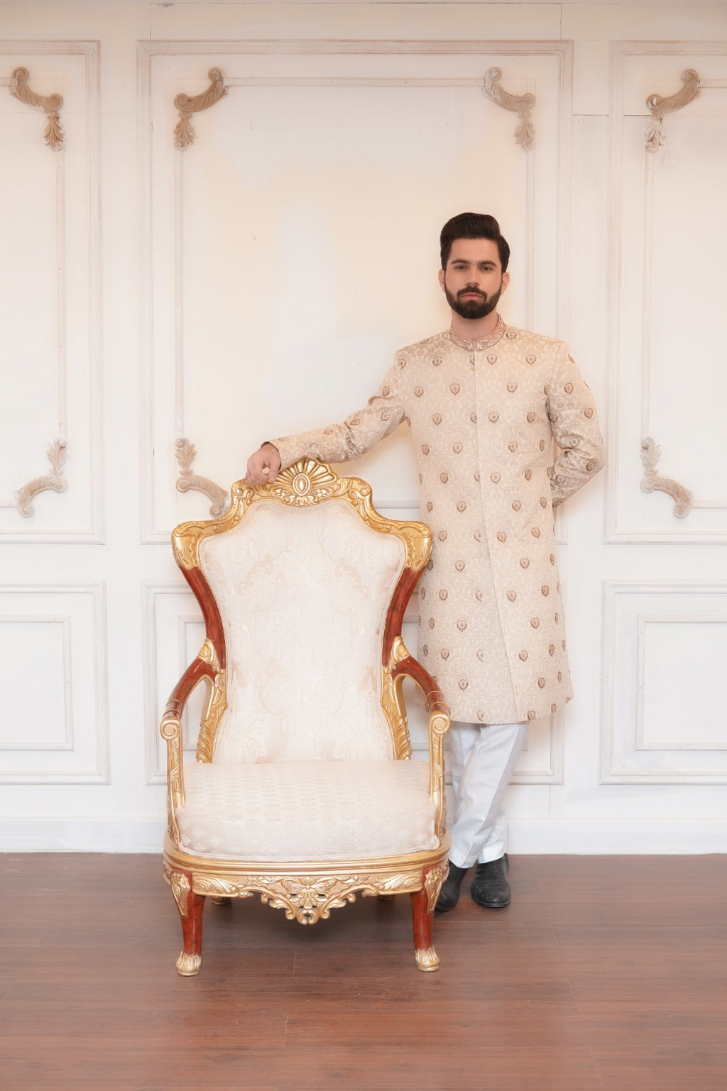 Ivory Dull Silk Sherwani