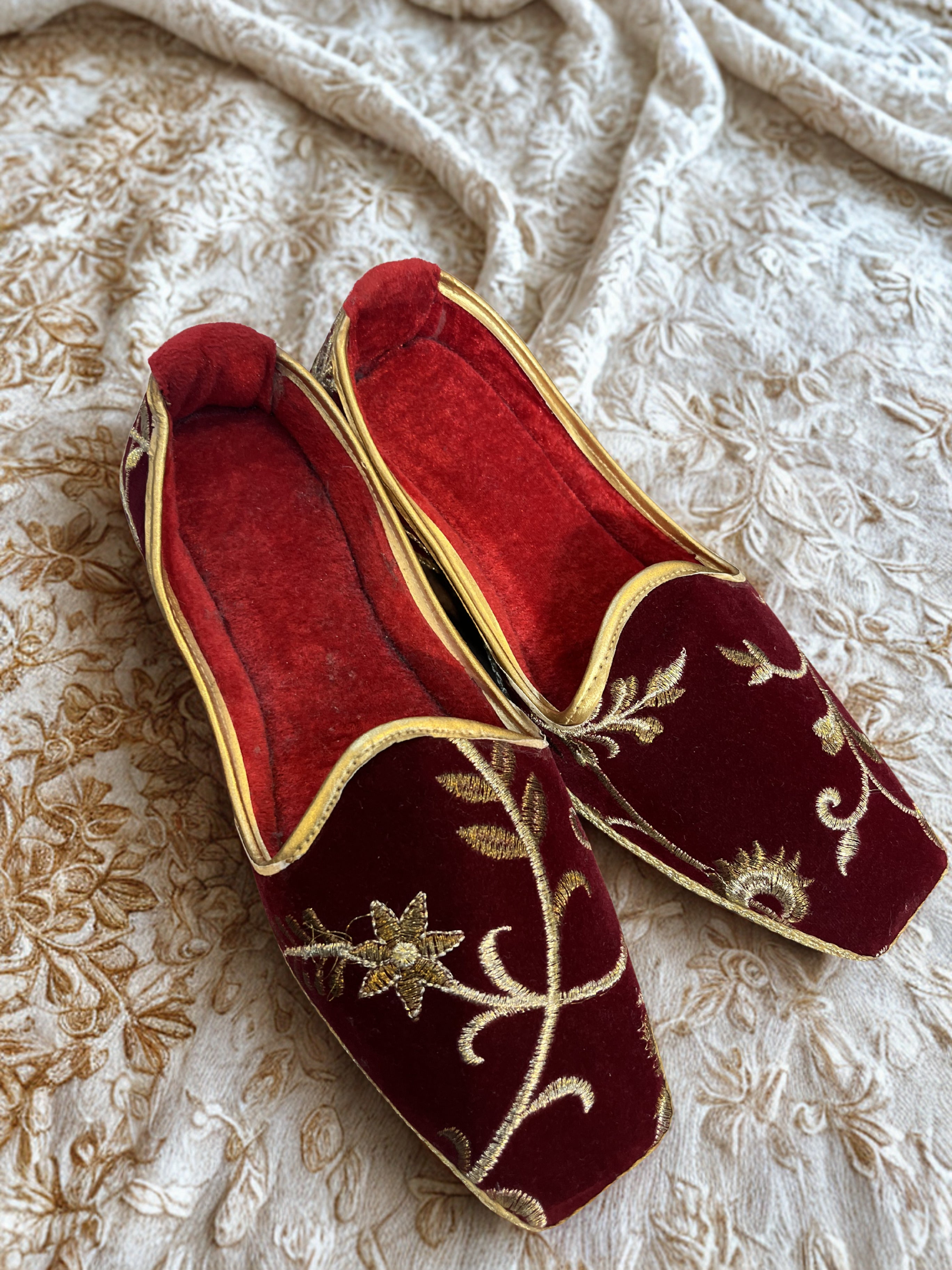 Maroon Velvet Loafers