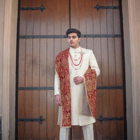 Offwhite Single Resham Sherwani