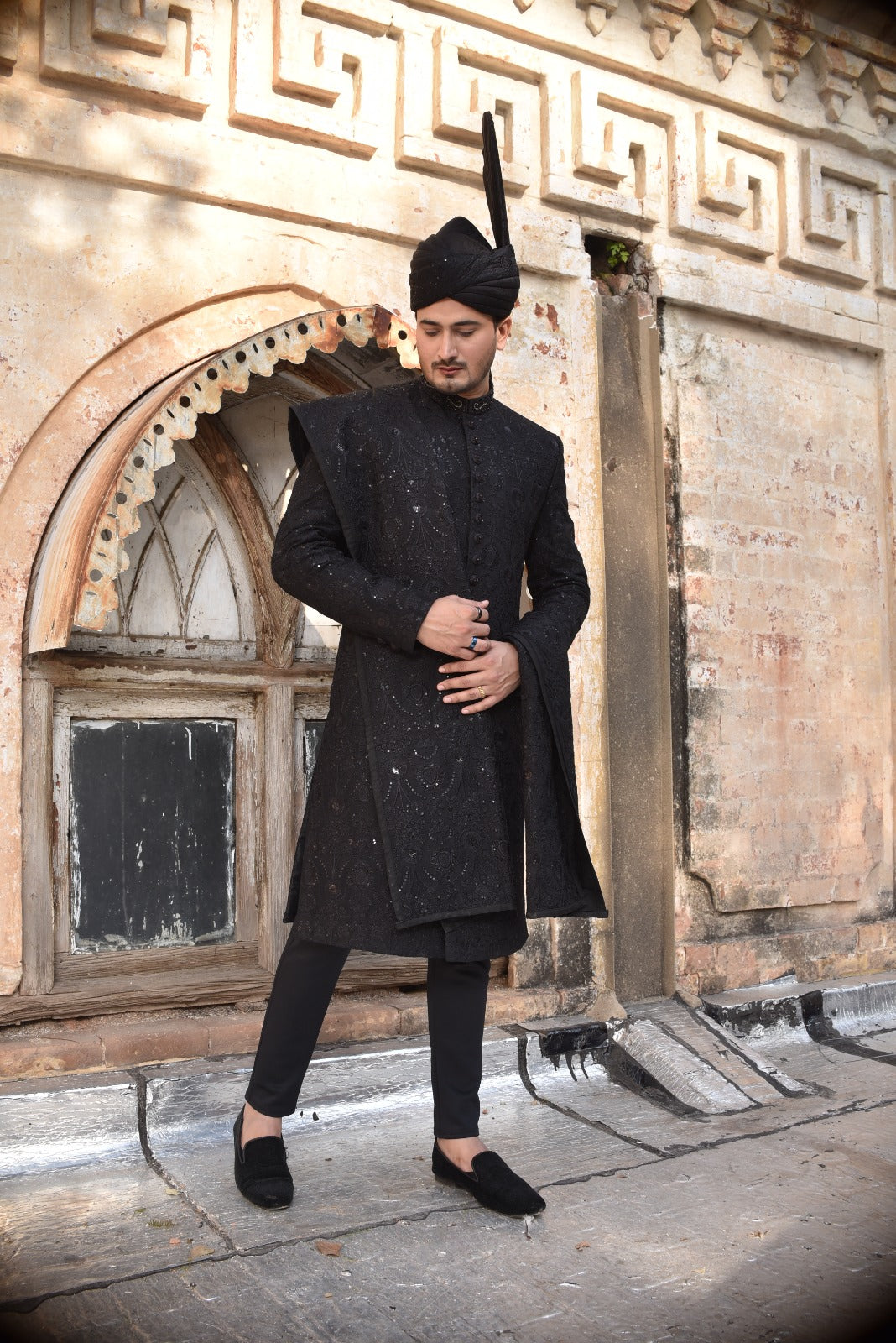 Black Embroidered Sherwani