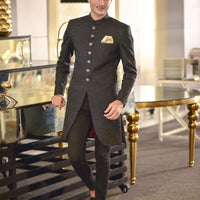 Black Embroidered Thread Sherwani
