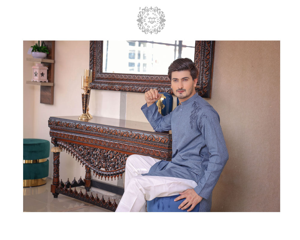 Dusty Blue Kurta Trouser/Shalwar
