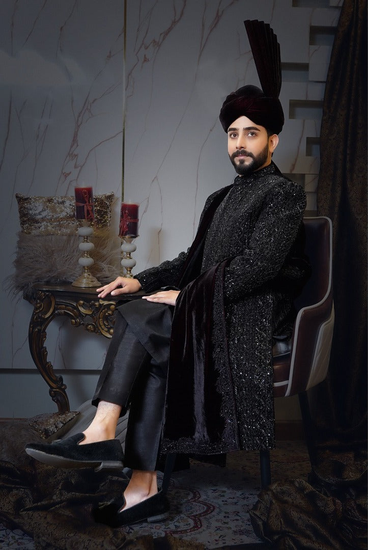 Black Velvet Based Sherwani