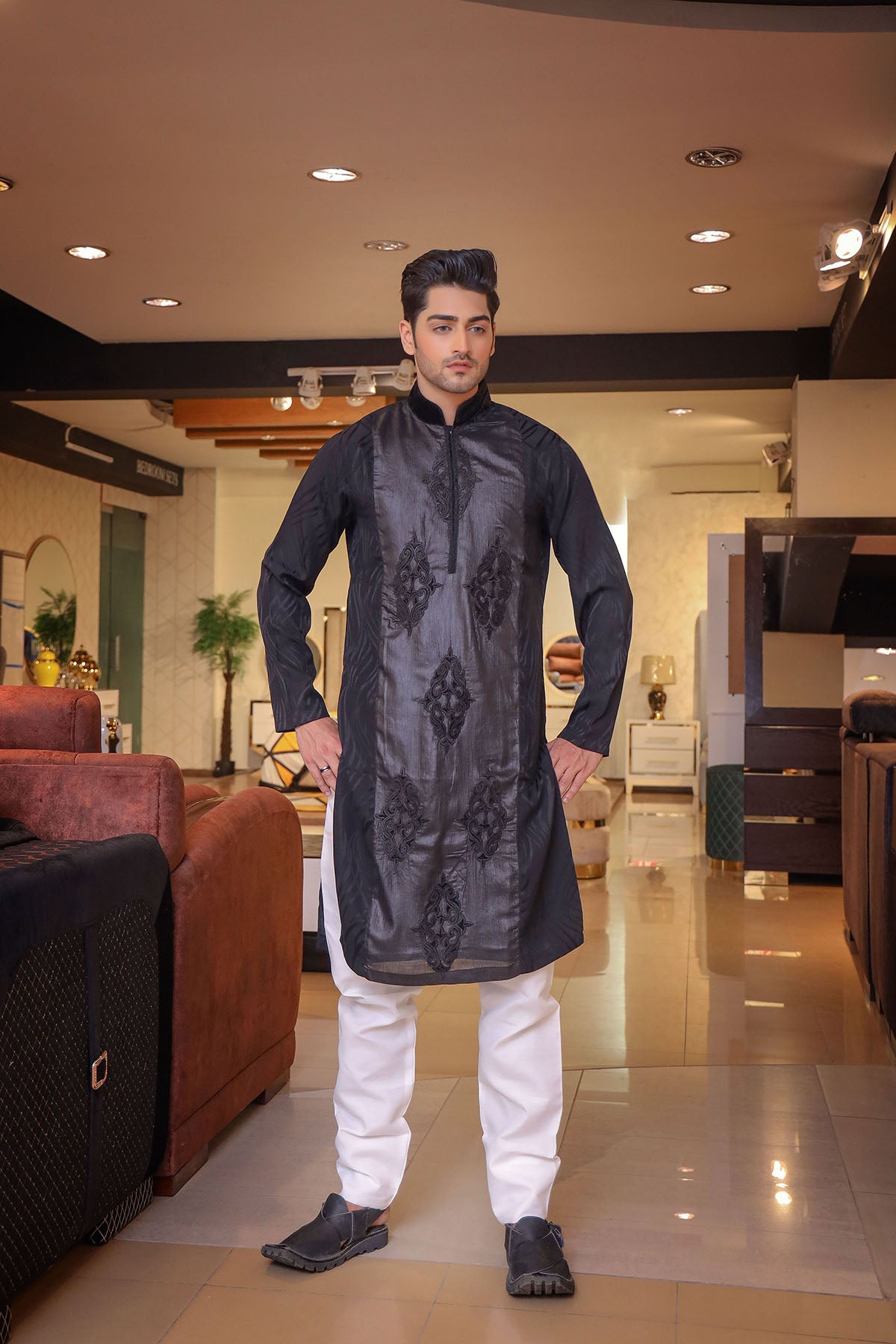 Black  Silk Finish Kurta