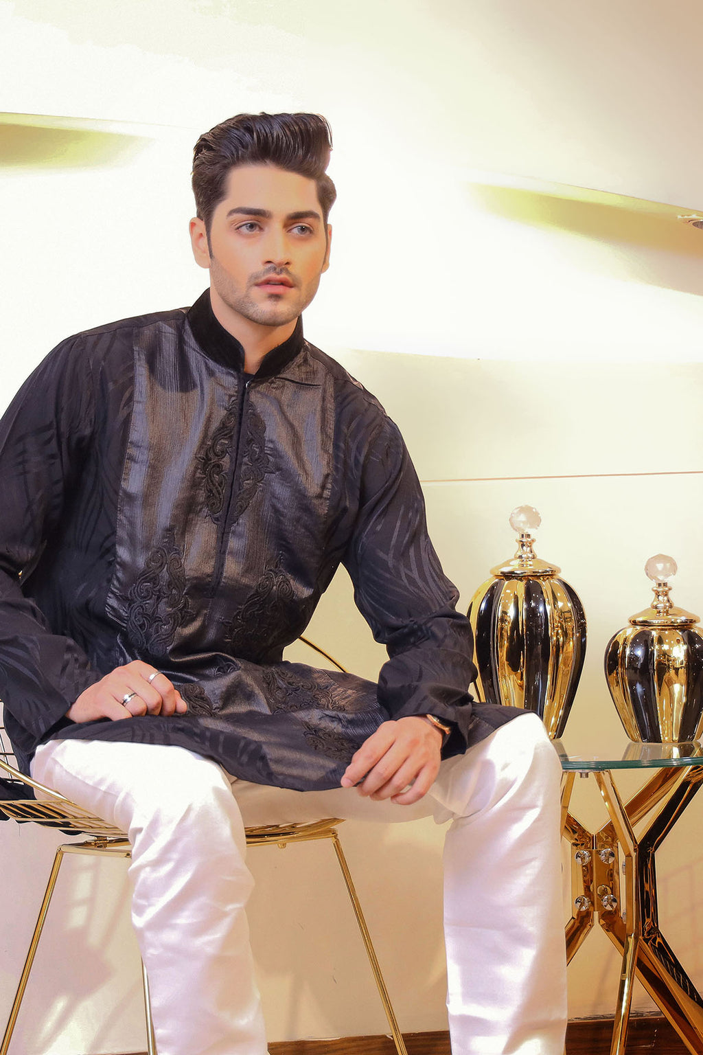 Black  Silk Finish Kurta