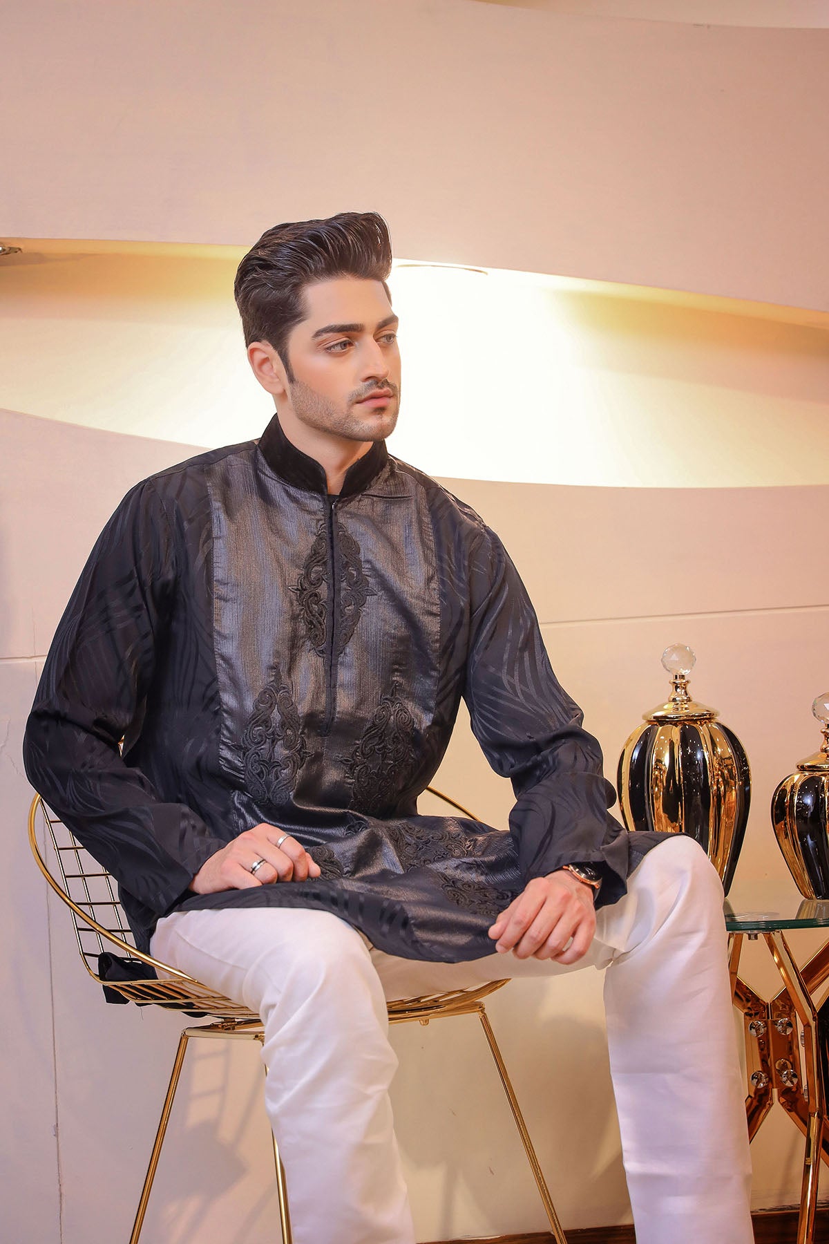 Black  Silk Finish Kurta