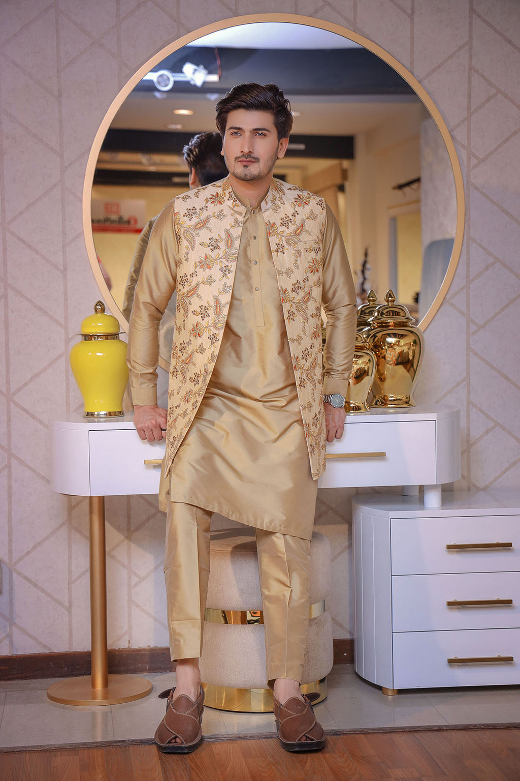 Embroided Cream Waist Coat