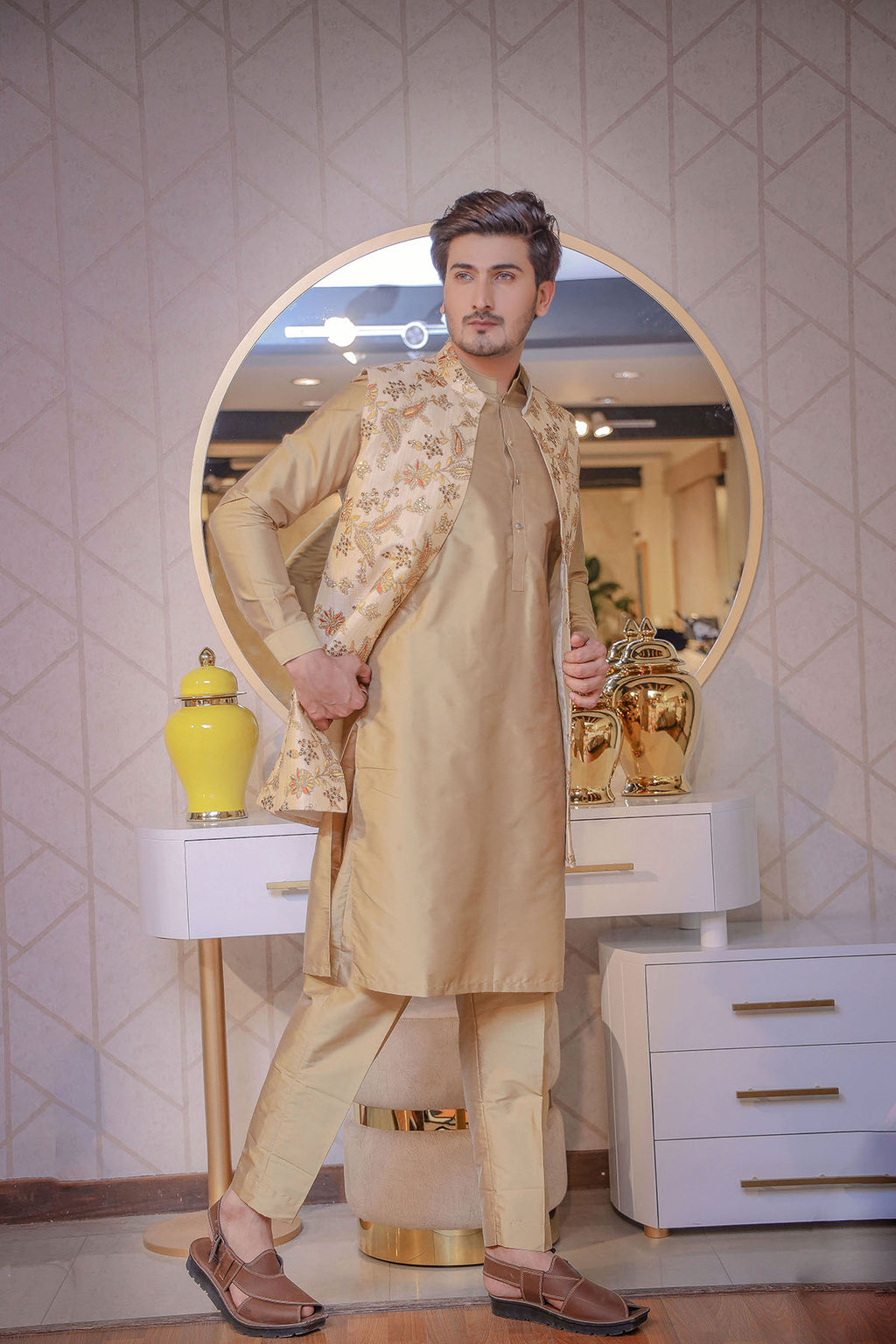 Embroided Cream Waist Coat
