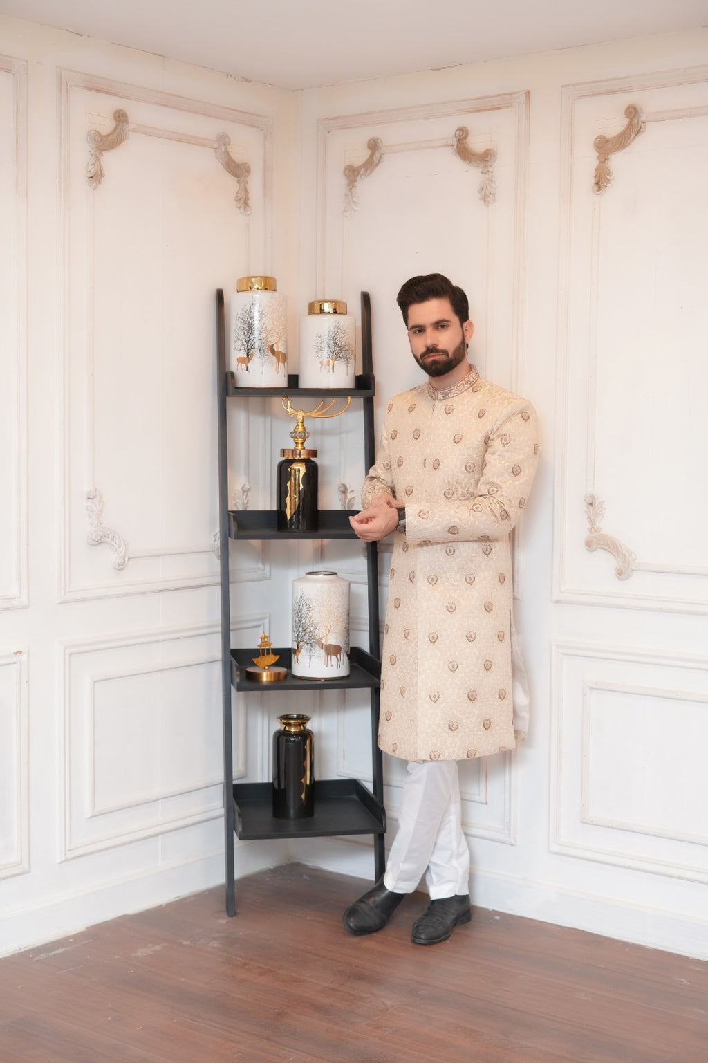 Ivory Dull Silk Sherwani