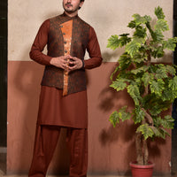 Bronze Jamawar Waist Coat