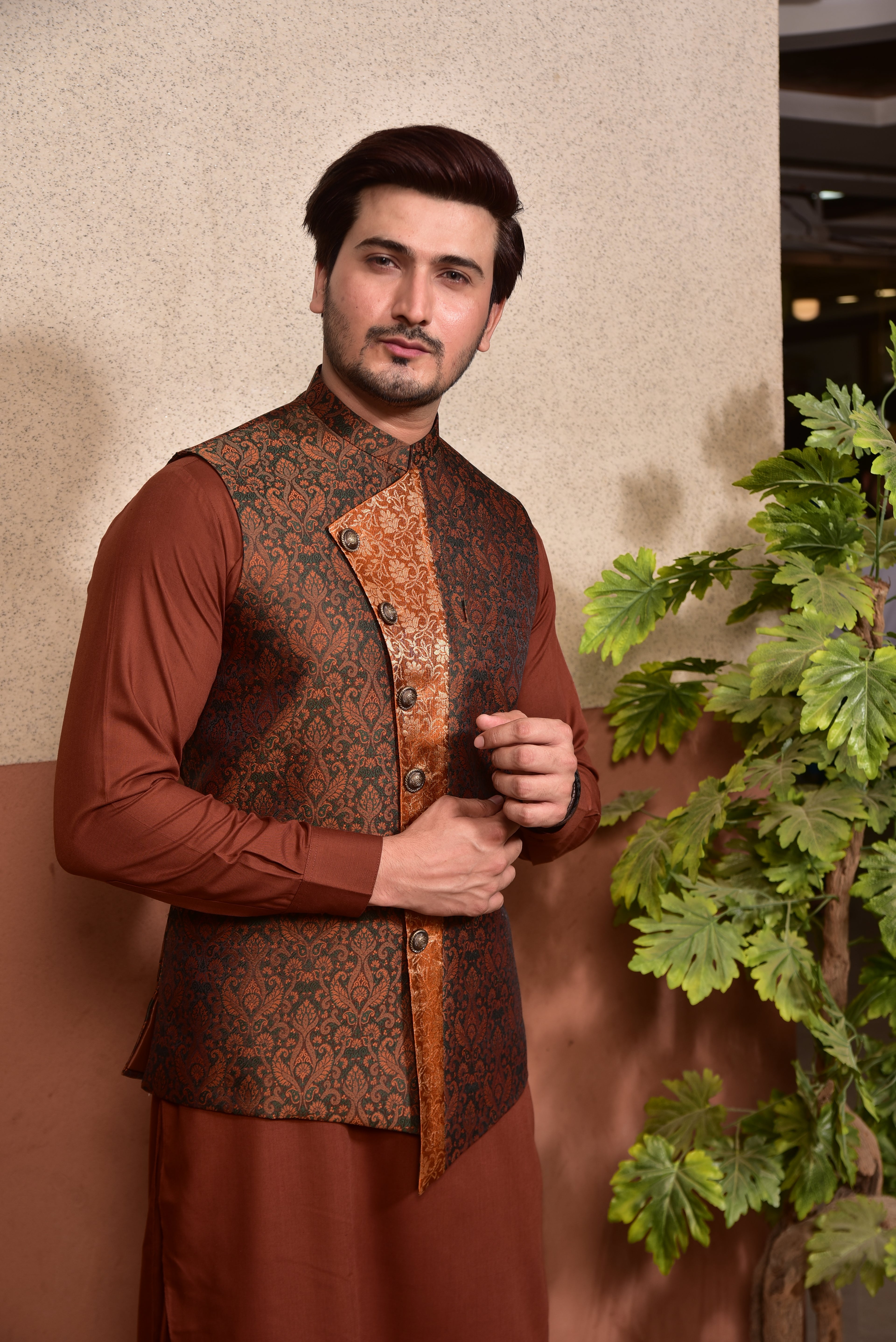 Bronze Jamawar Waist Coat