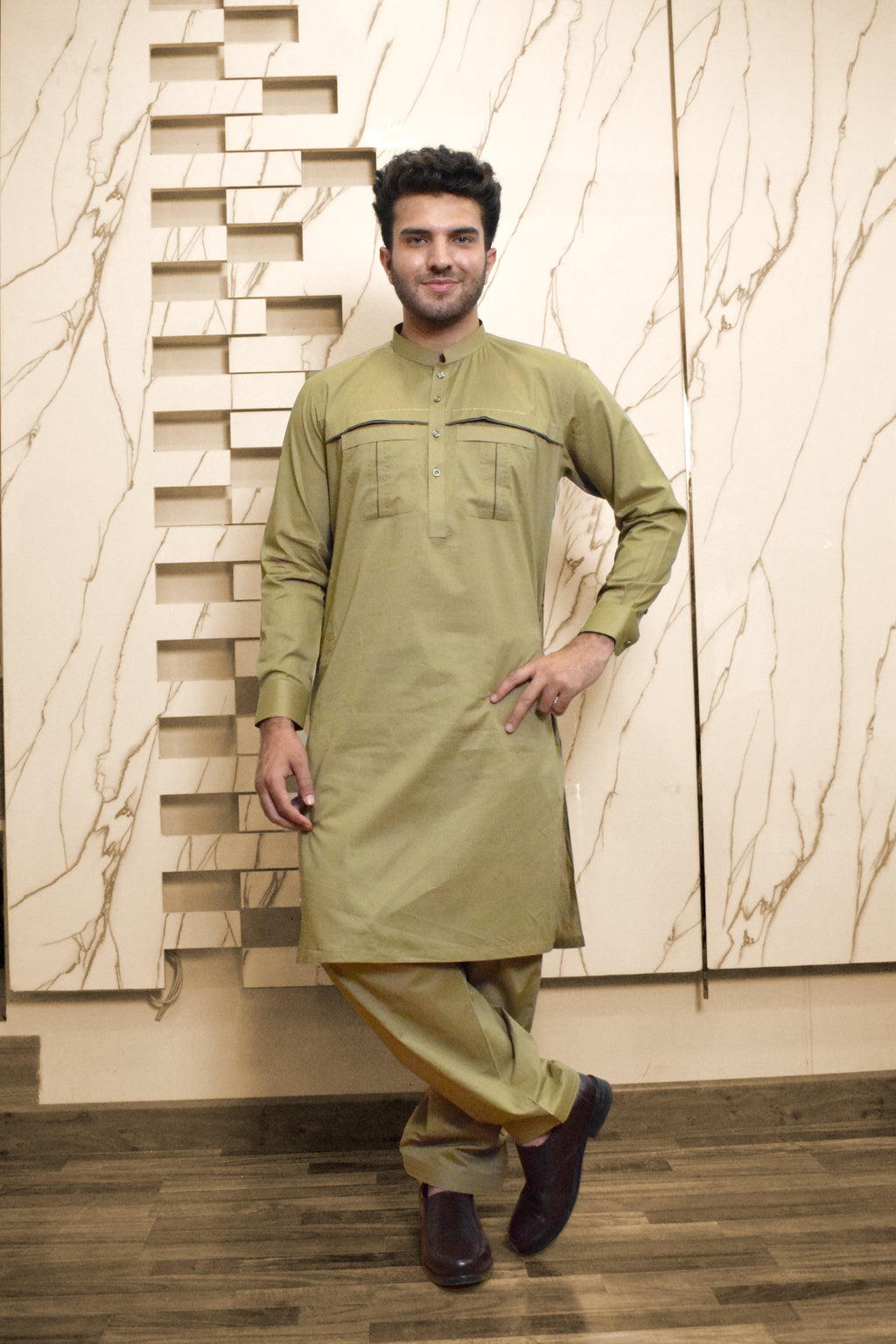 MUSTAED BROWN KAMEEZ SHALWAR