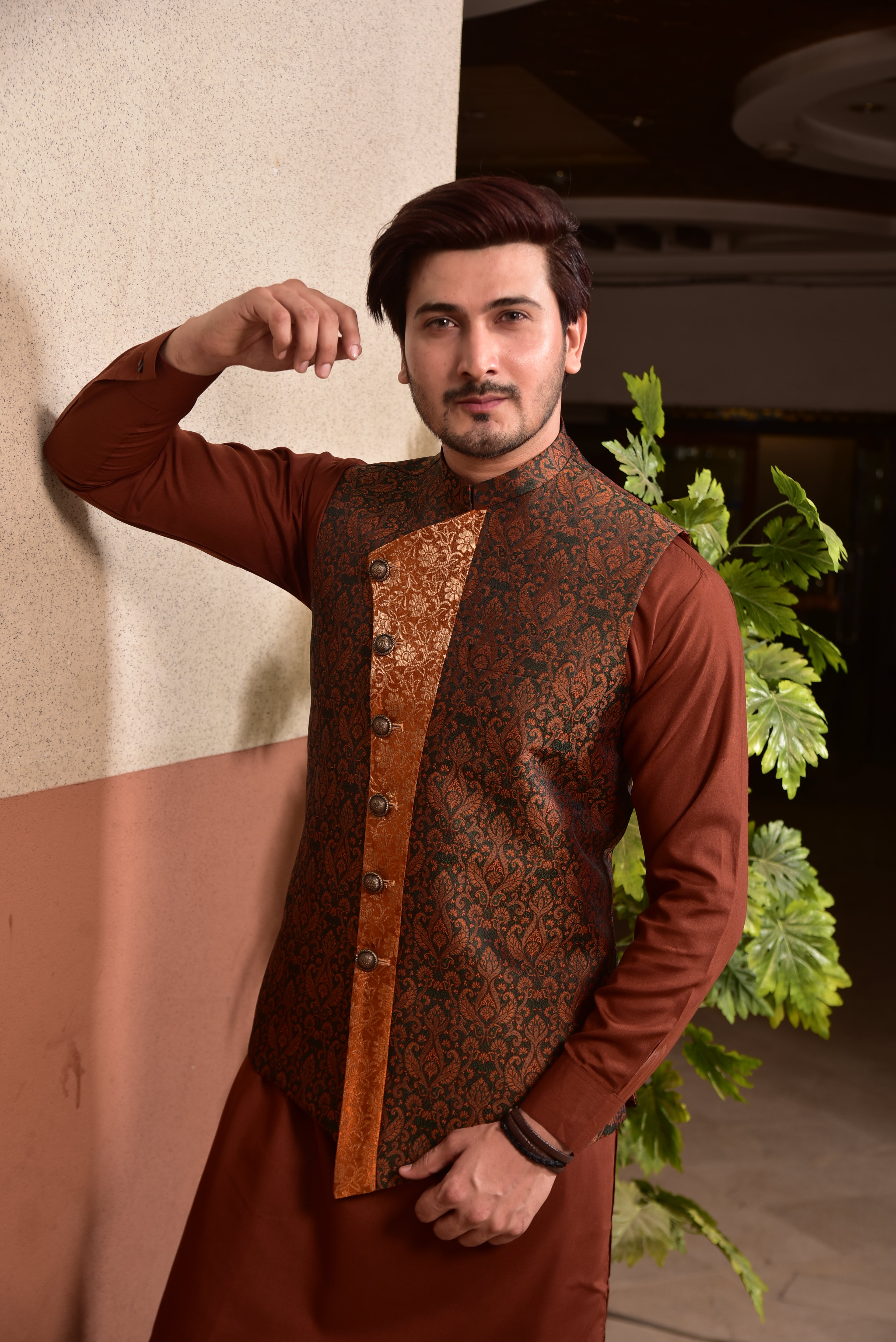 Bronze Jamawar Waist Coat
