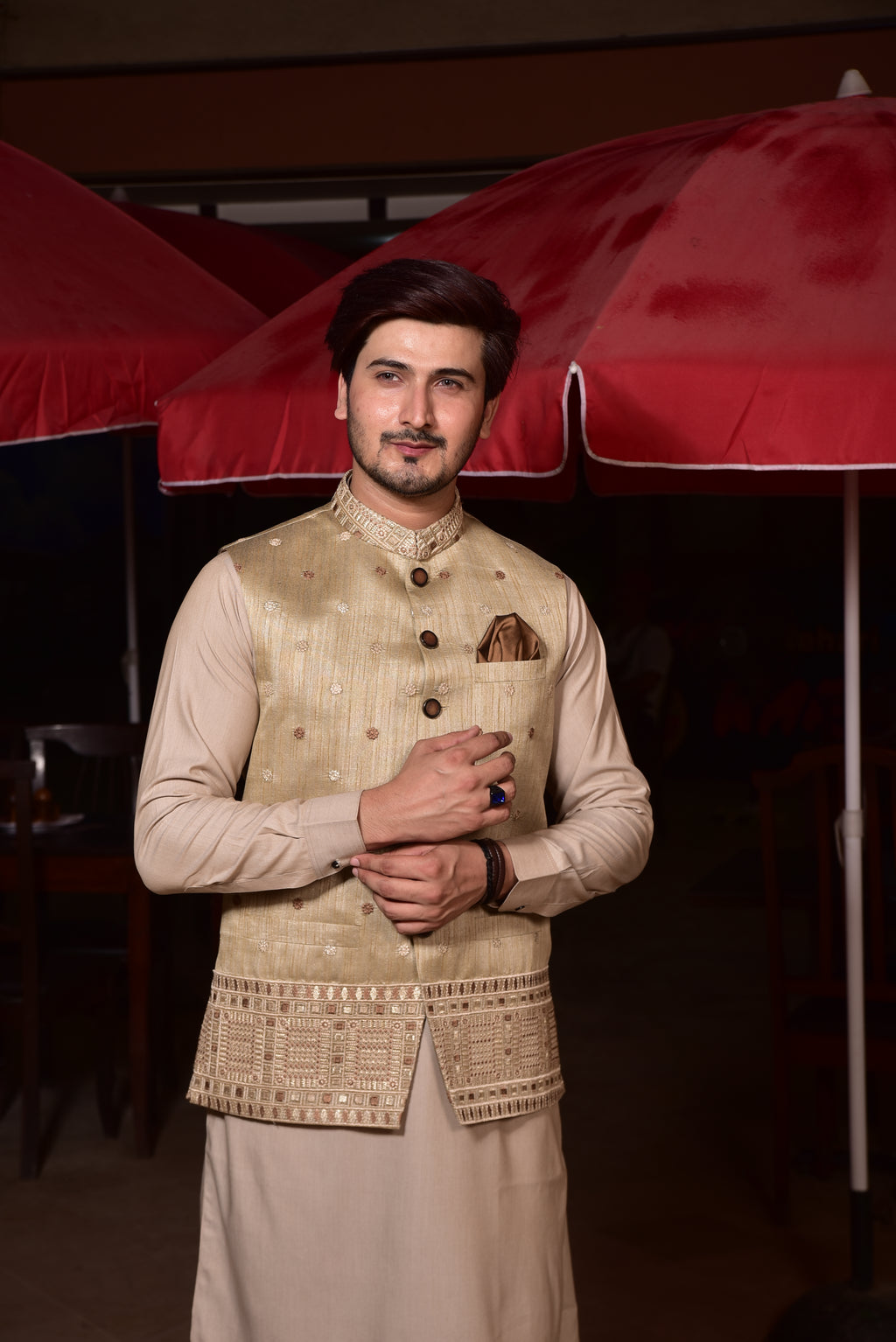 Gold Jamawar Embroided Waist Coat