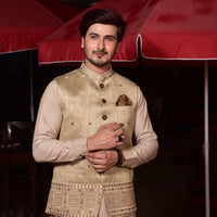 Gold Jamawar Embroided Waist Coat