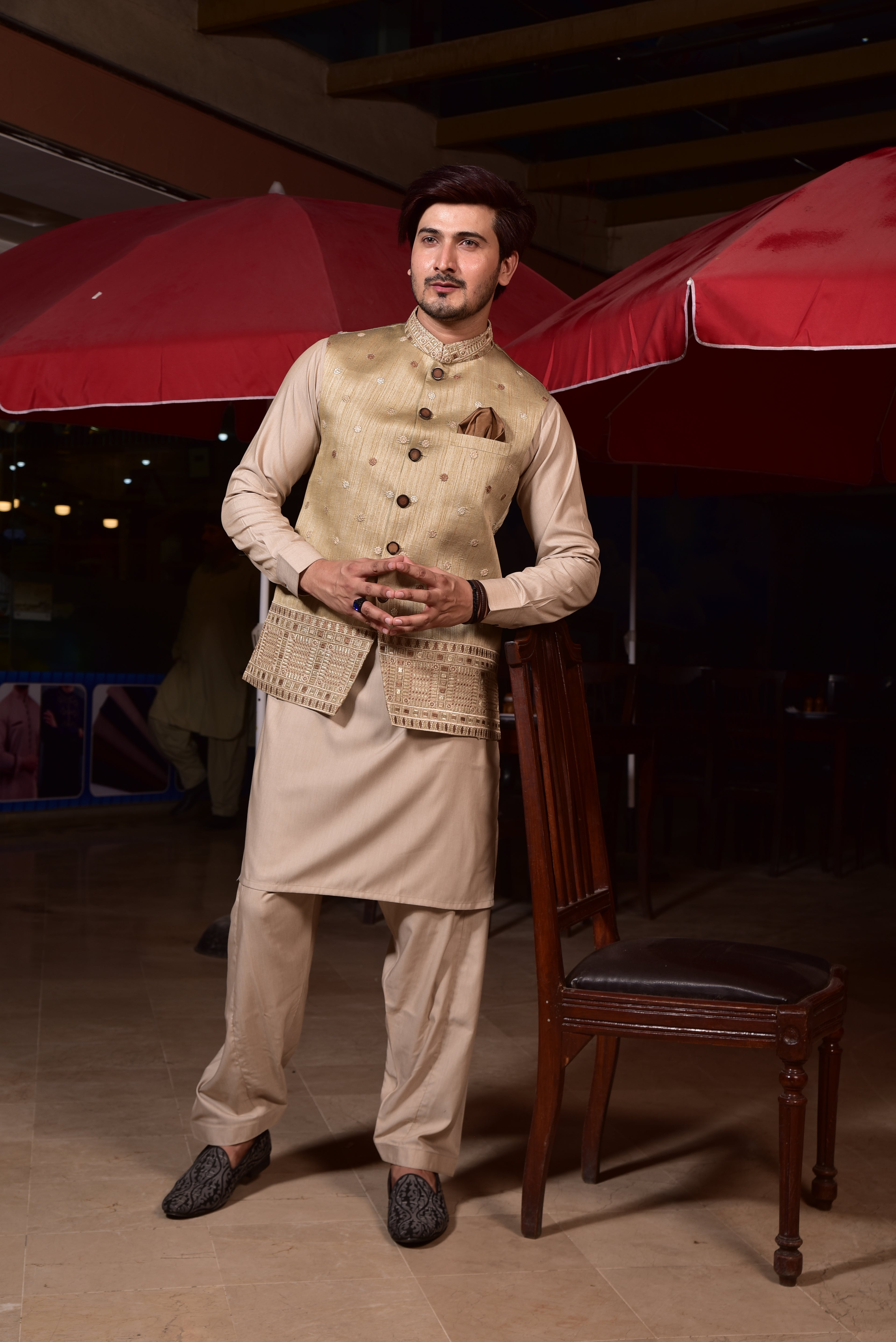 Gold Jamawar Embroided Waist Coat