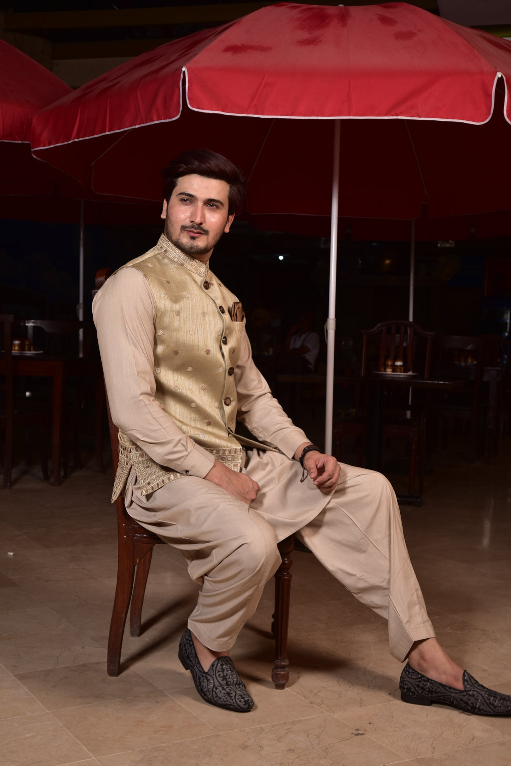 Gold Jamawar Embroided Waist Coat