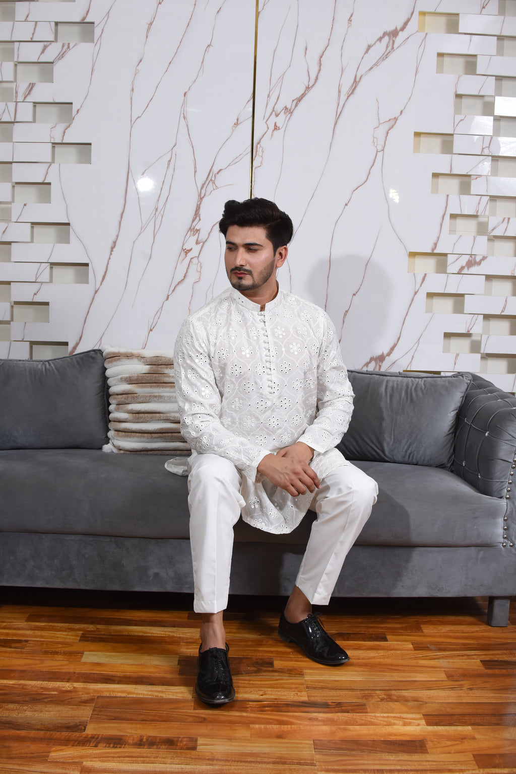 White Chiken kari Kurta Trousers