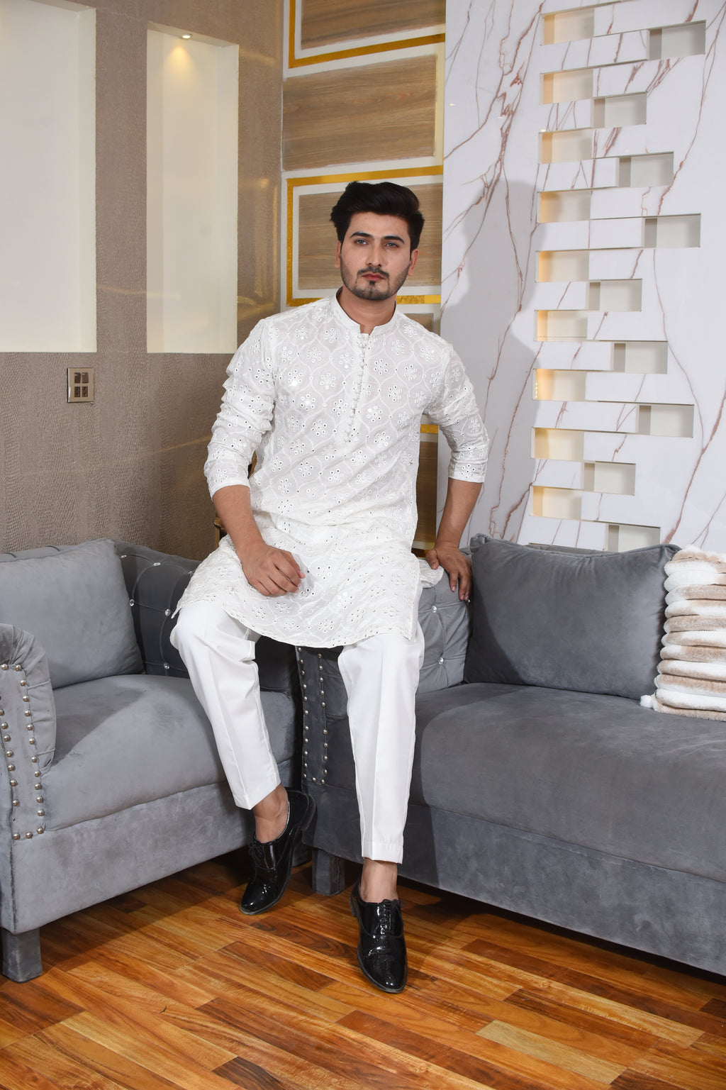 White Chiken kari Kurta Trousers