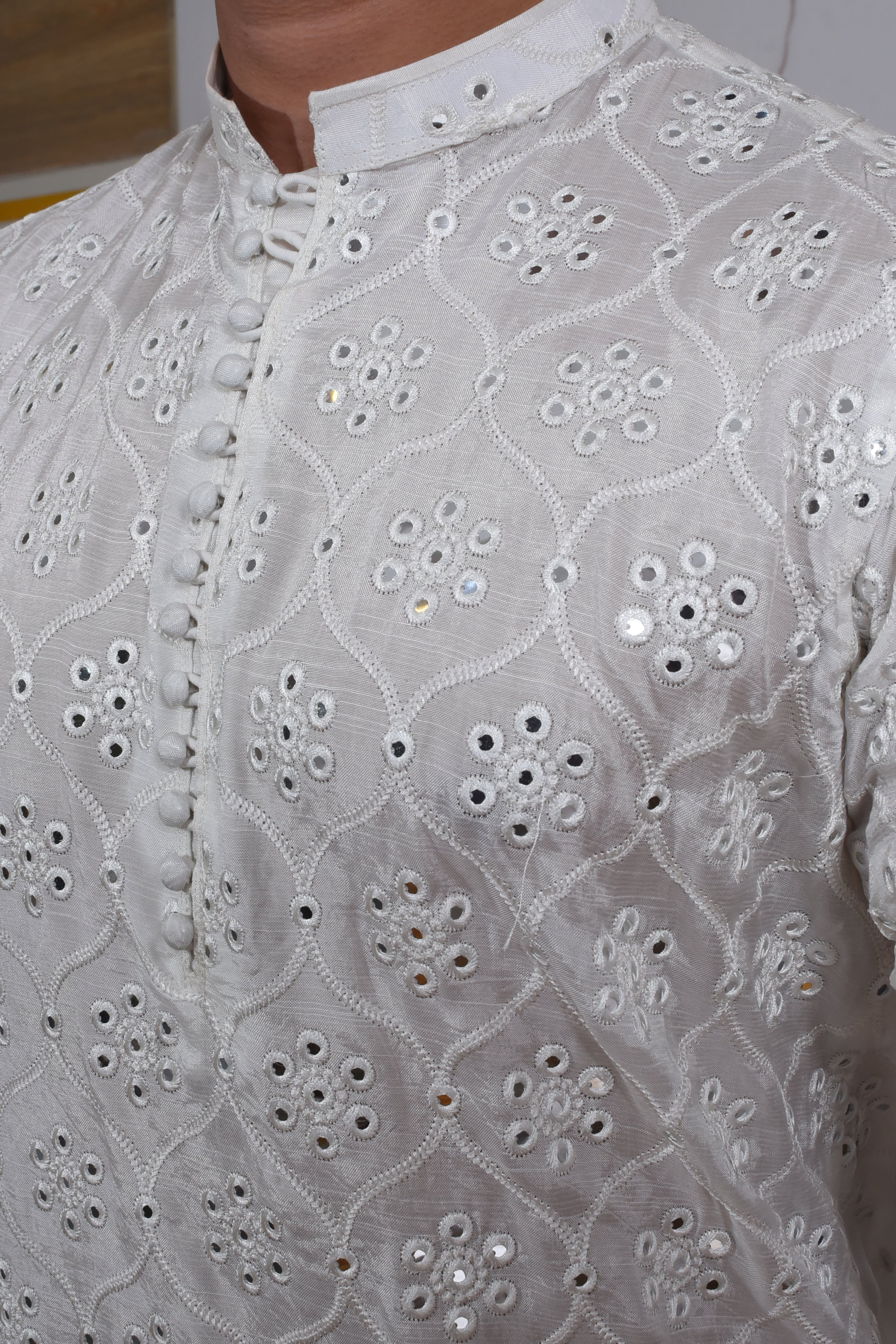 White Chiken kari Kurta Trousers
