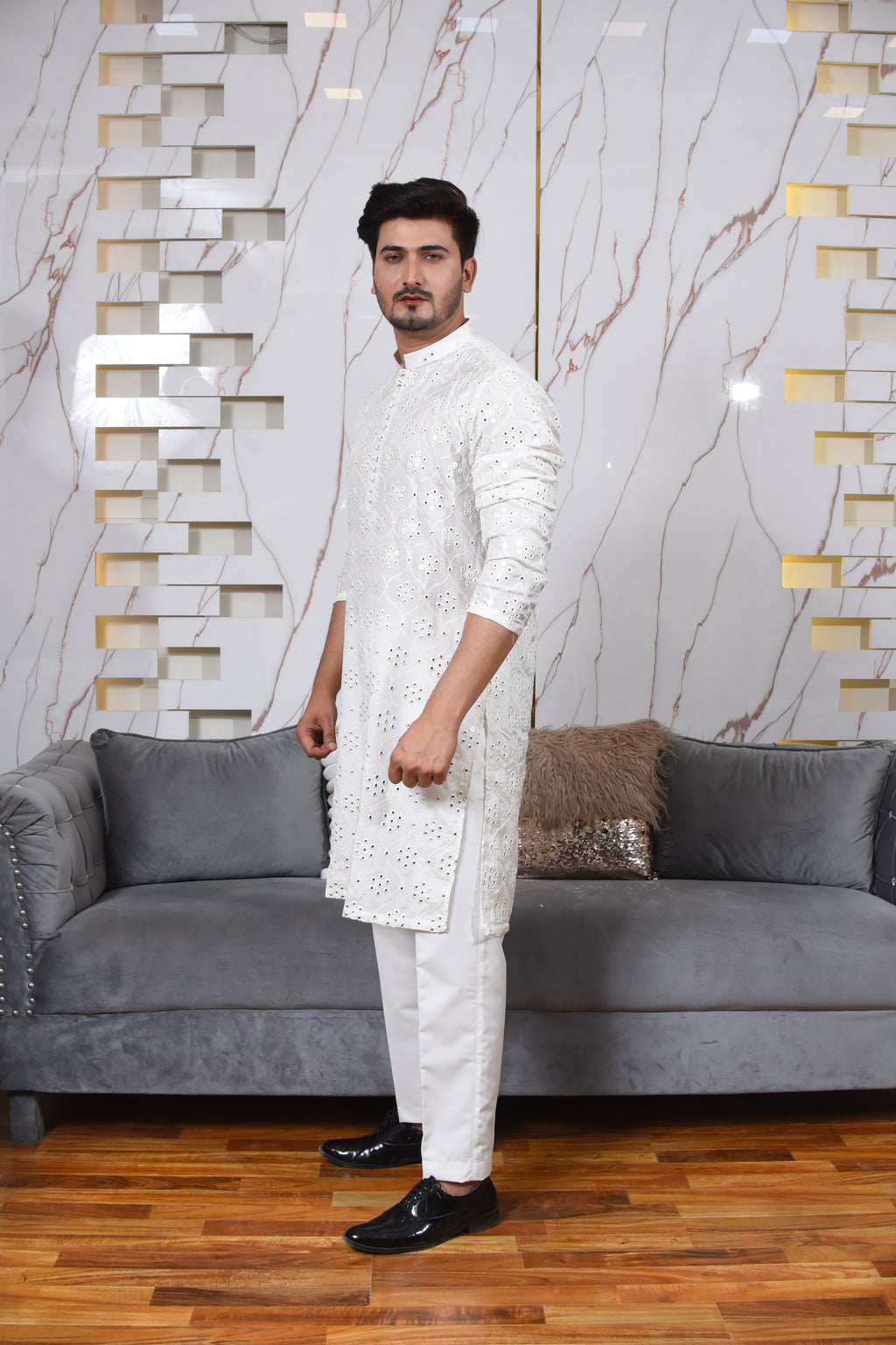 White Chiken kari Kurta Trousers