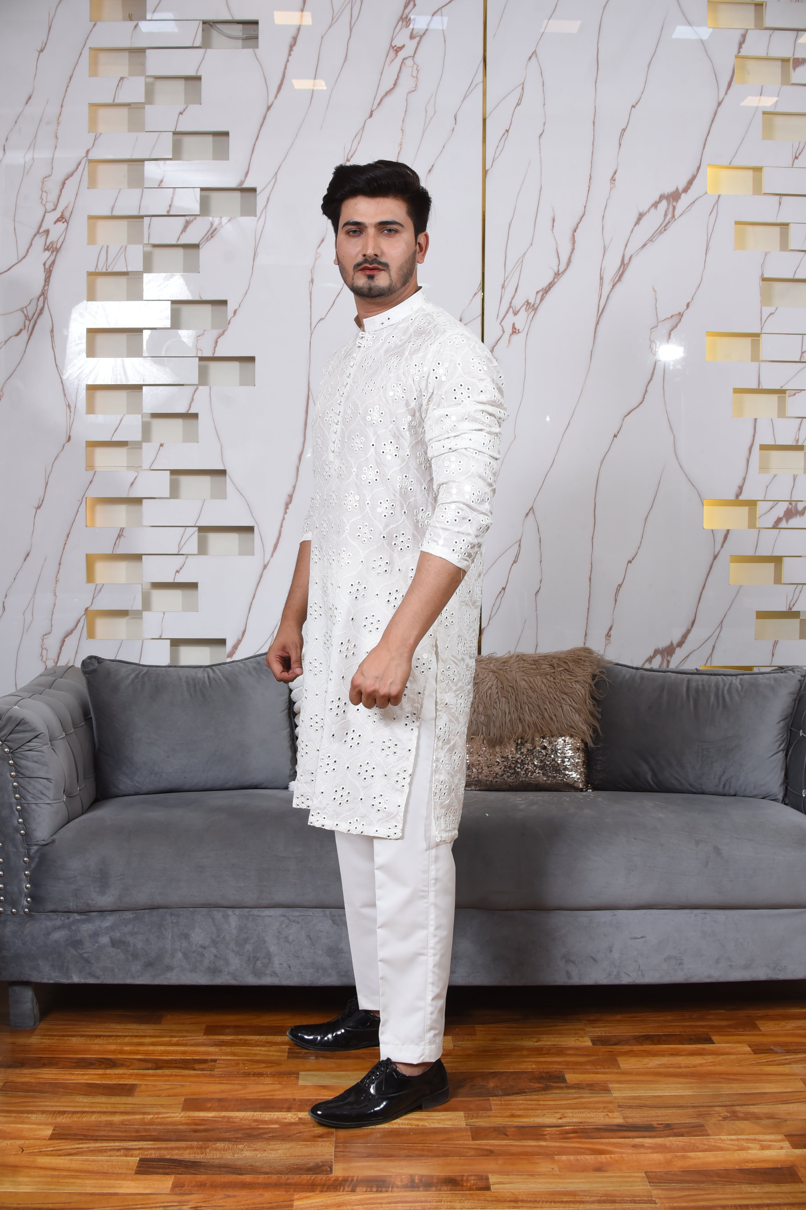 White Chiken kari Kurta Trousers