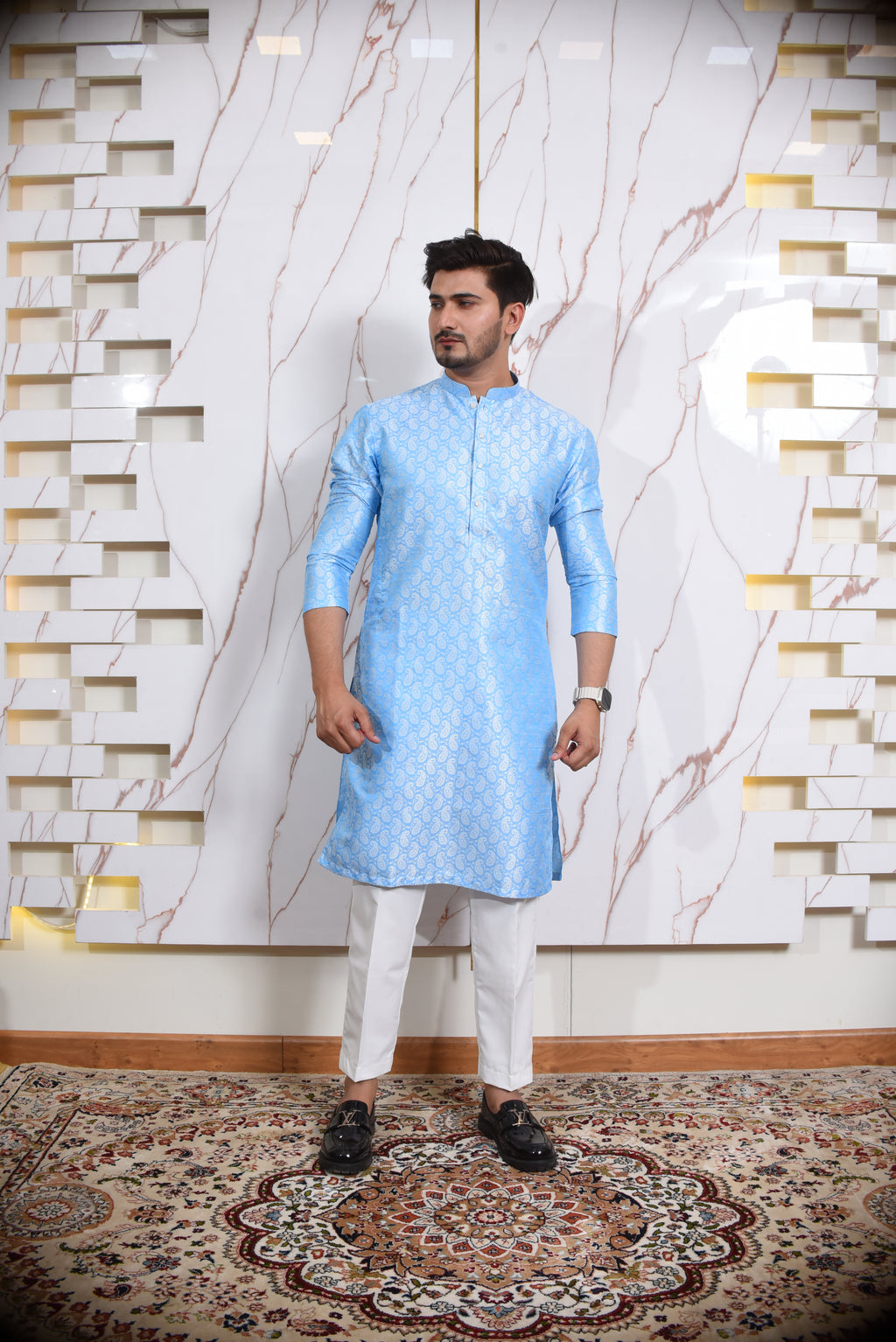 Sky Blue Jmawar Kurta