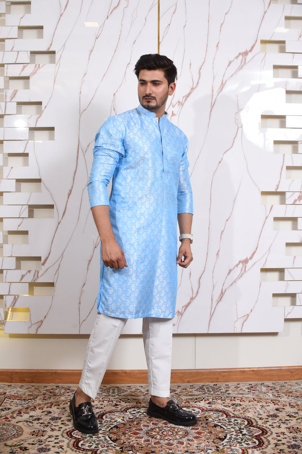 Sky Blue Jmawar Kurta