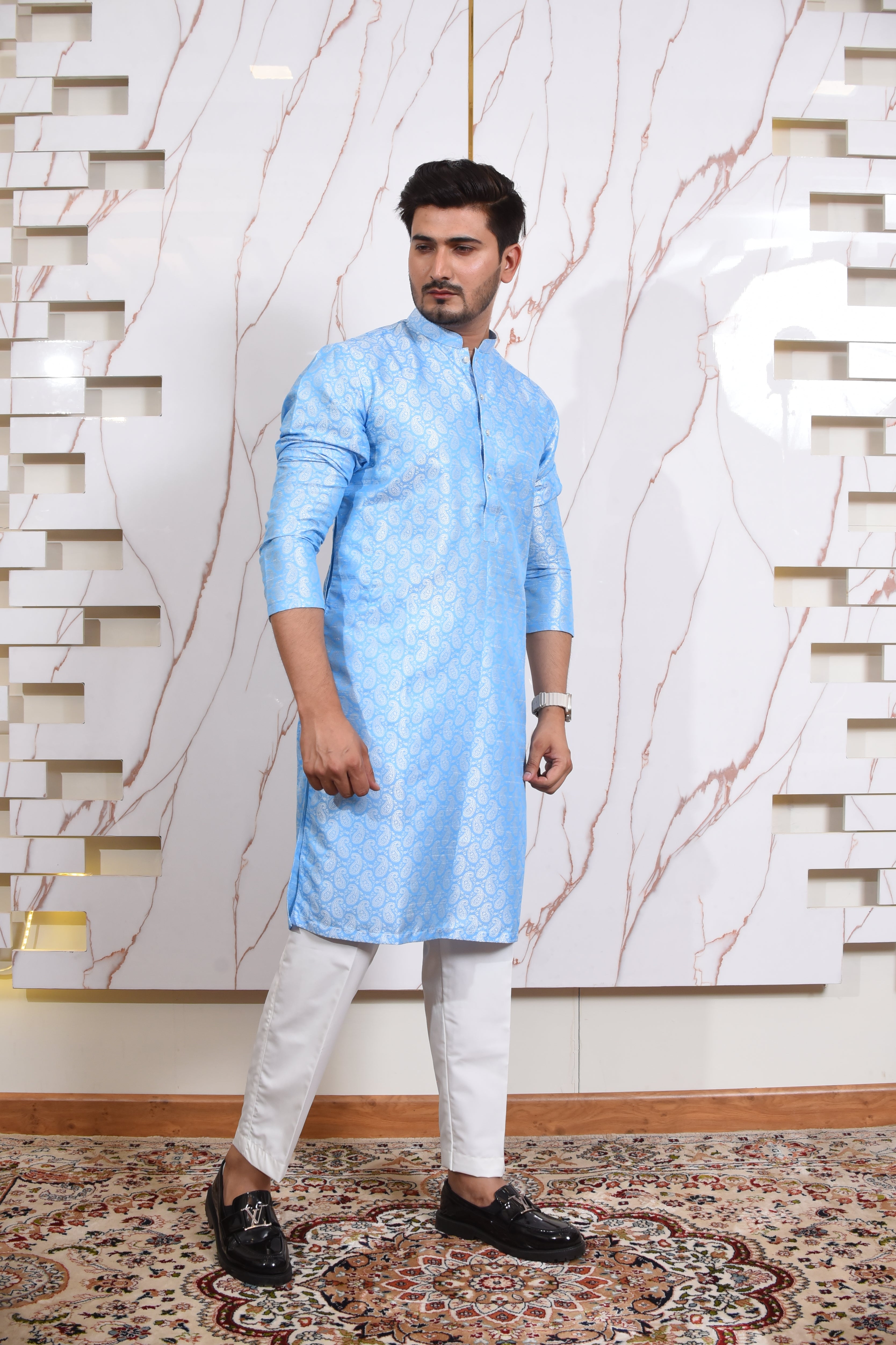 Sky Blue Jmawar Kurta