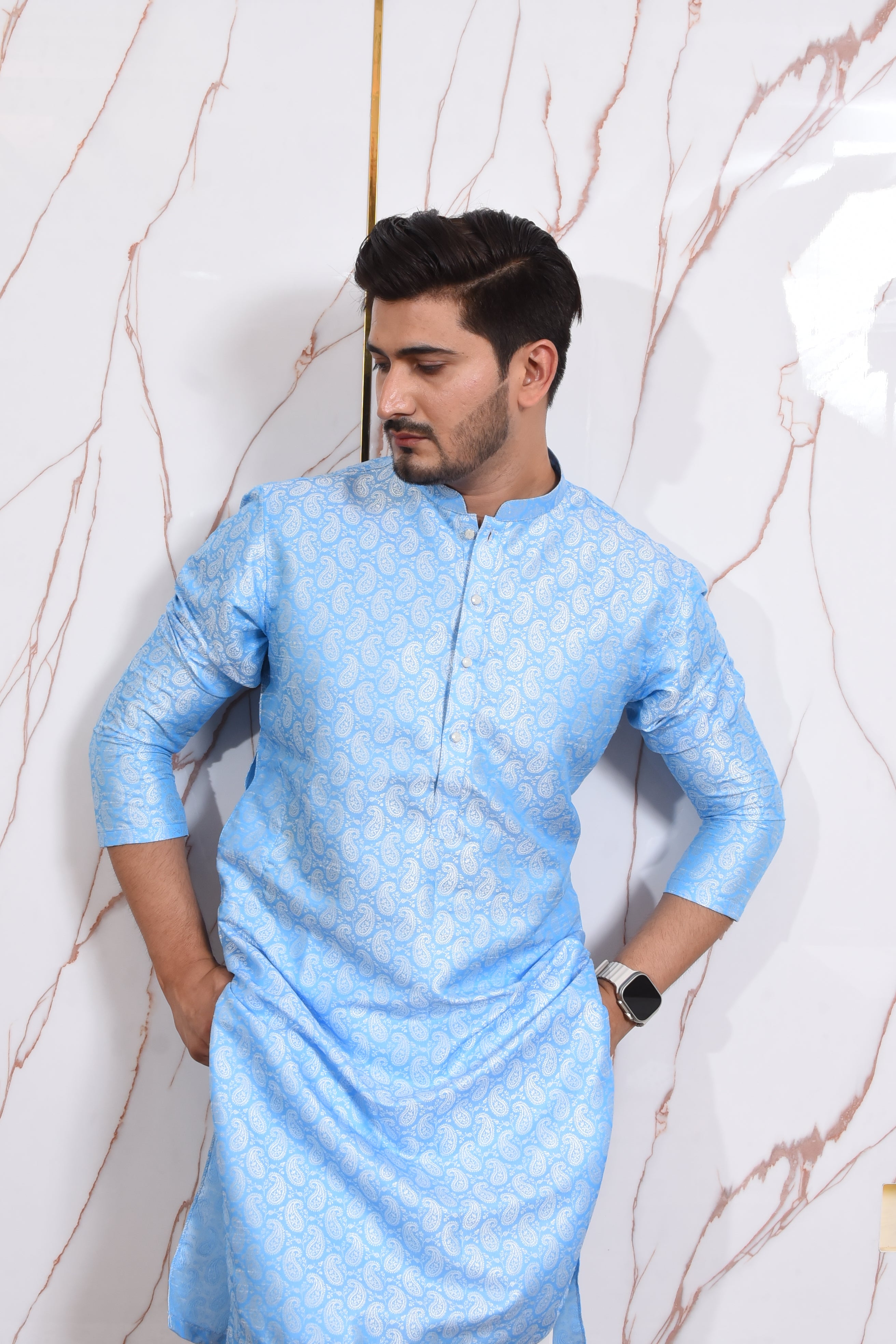 Sky Blue Jmawar Kurta