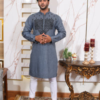 Blue Denim Textured Kurta