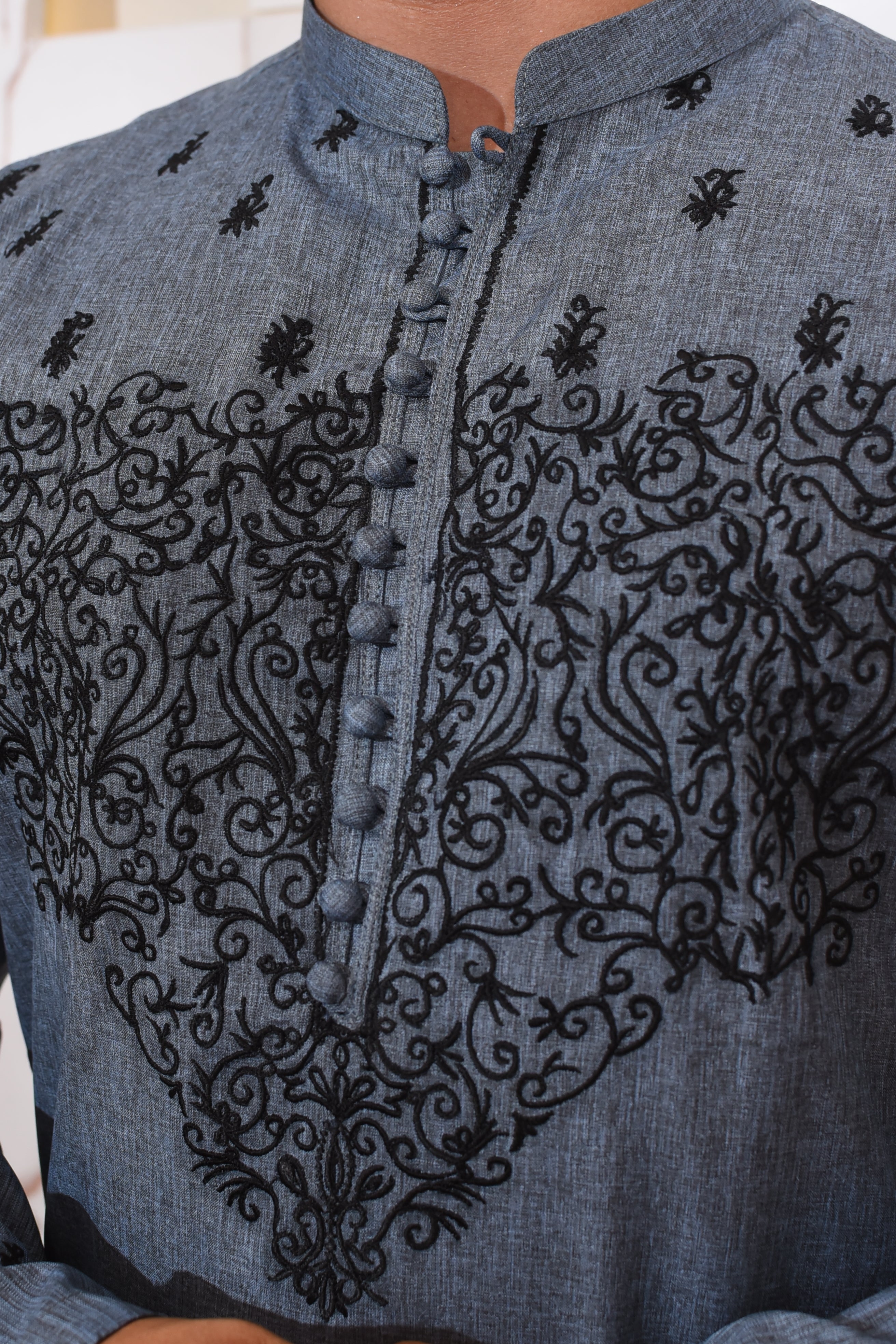 Blue Denim Textured Kurta
