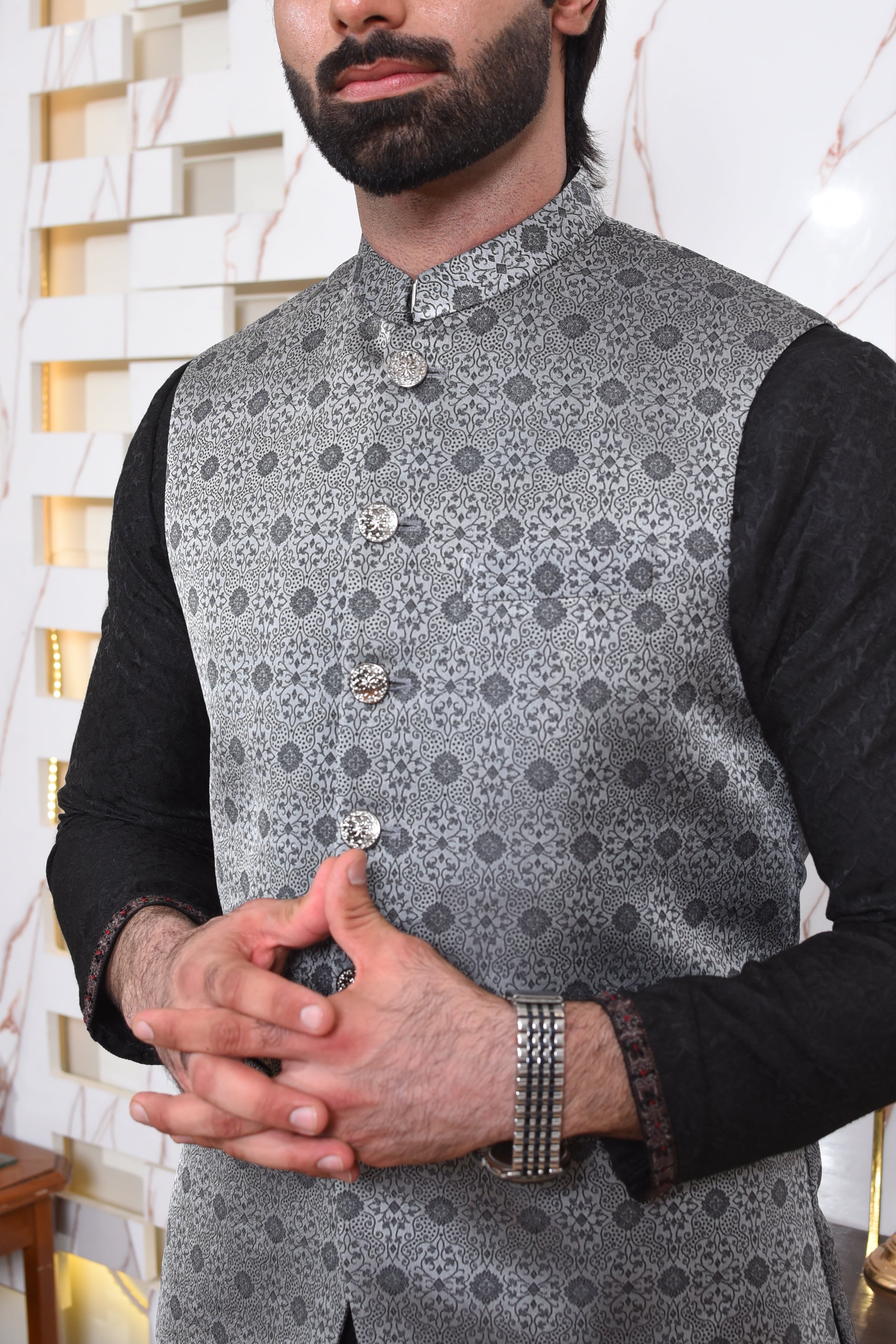 Grey Pattrened Waist Coat