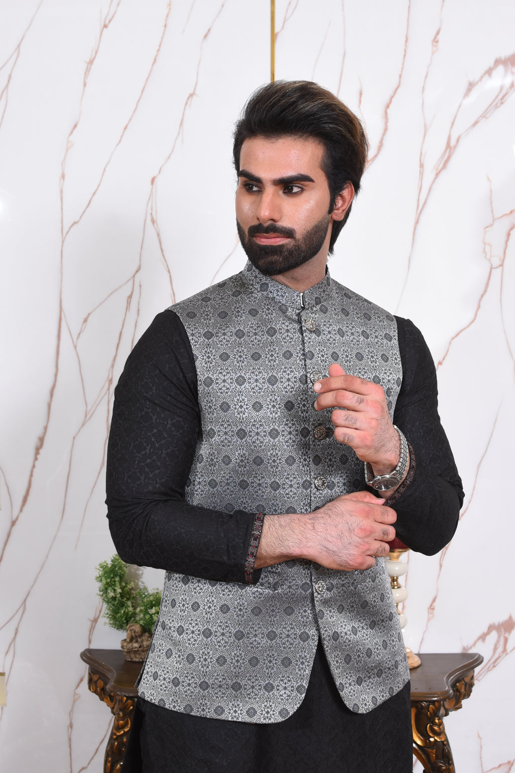 Grey Pattrened Waist Coat