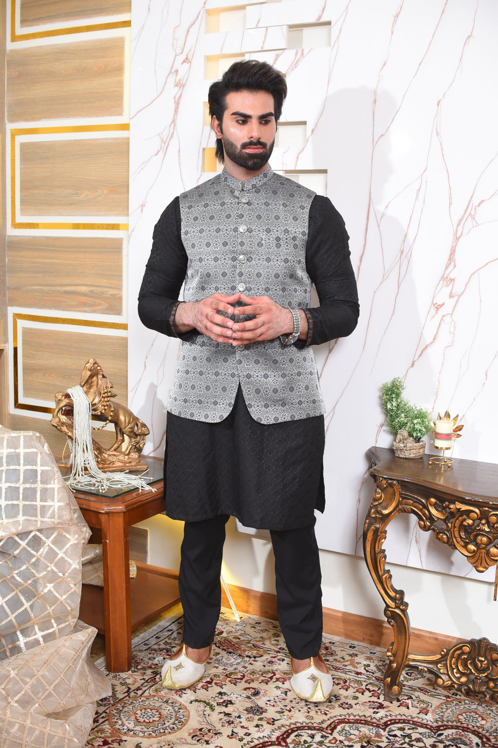 Grey Pattrened Waist Coat