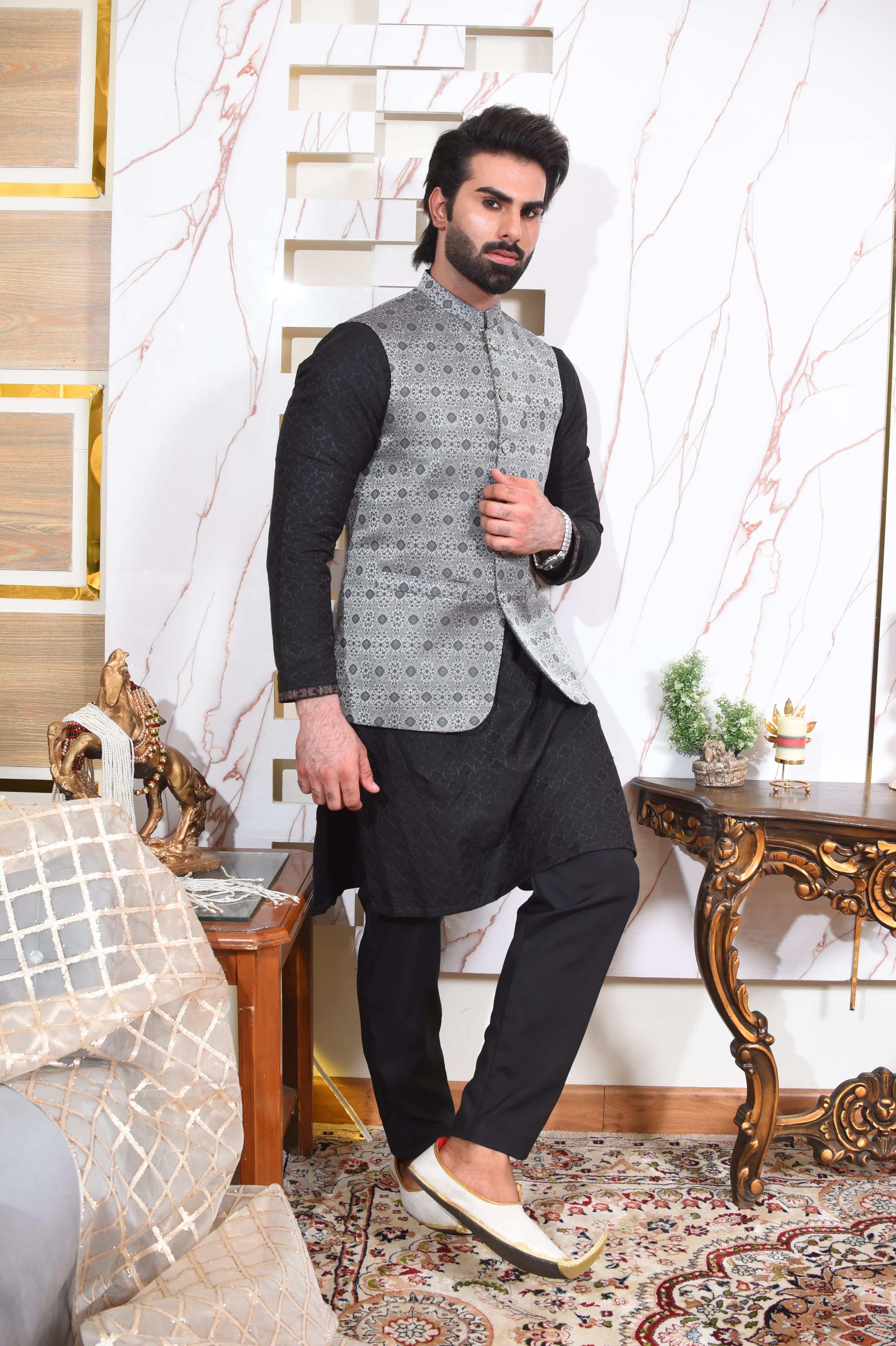Grey Pattrened Waist Coat