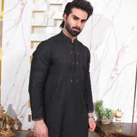 Black Self Textured Kurta
