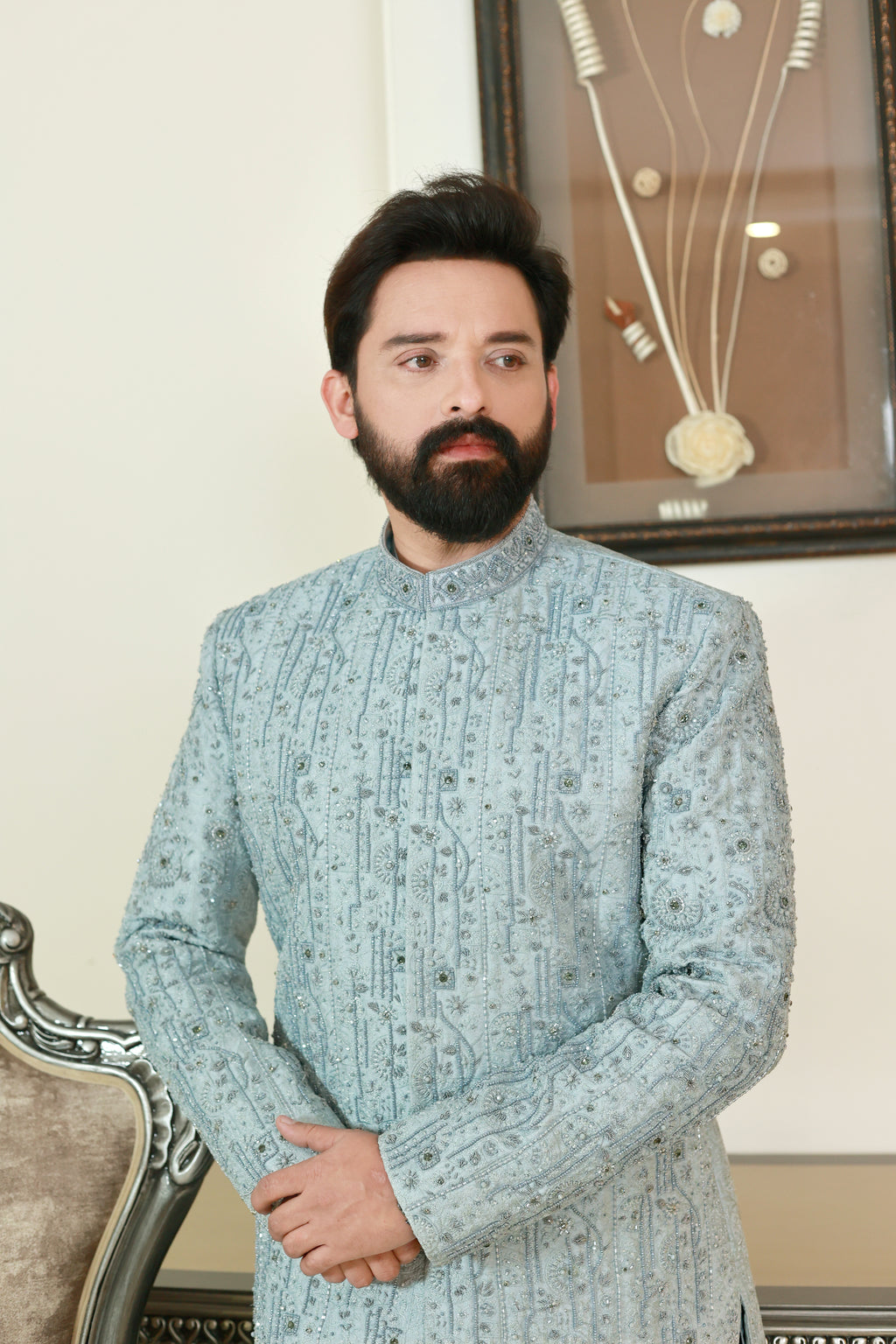 Ice Blue Handworked Sherwani