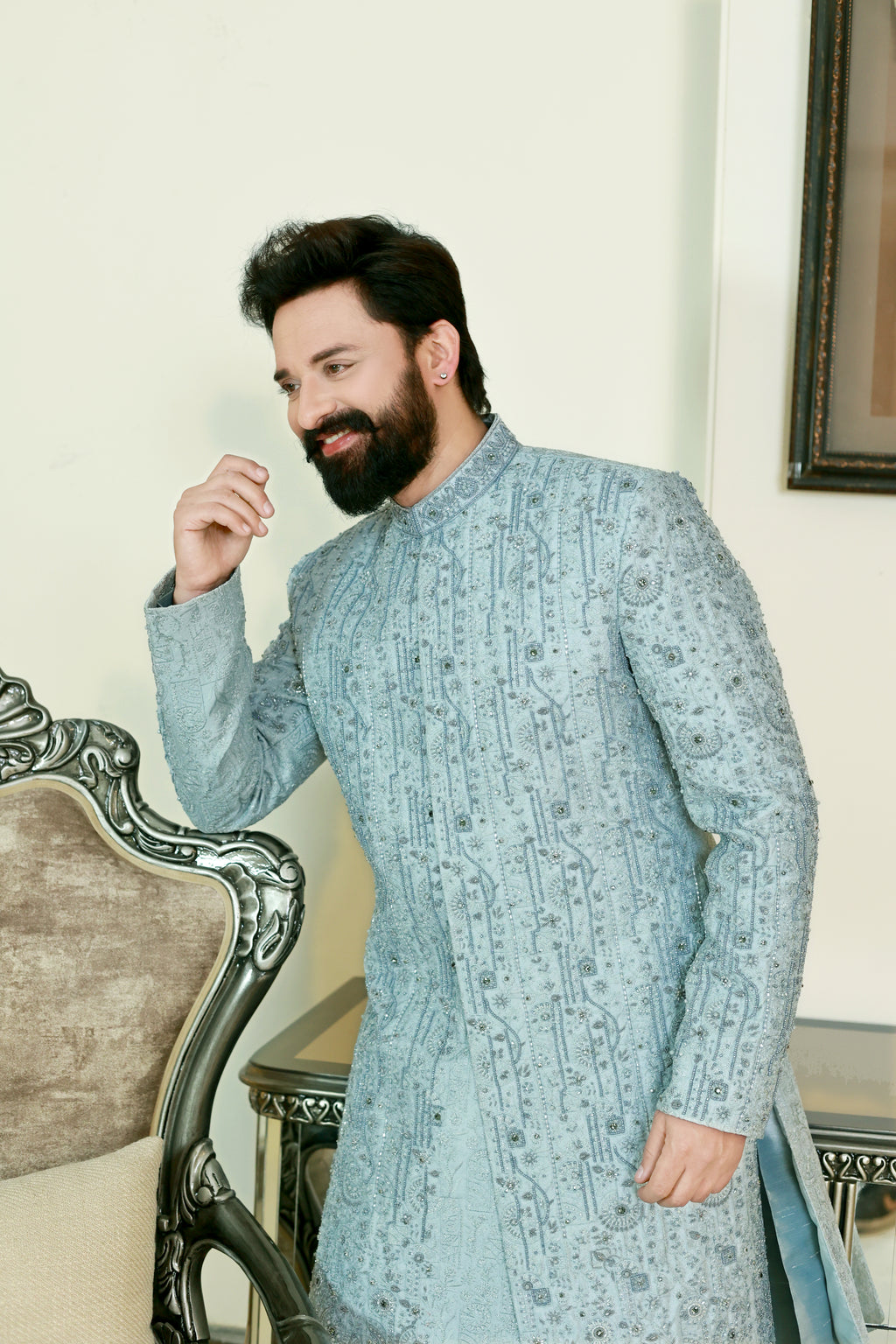 Ice Blue Handworked Sherwani