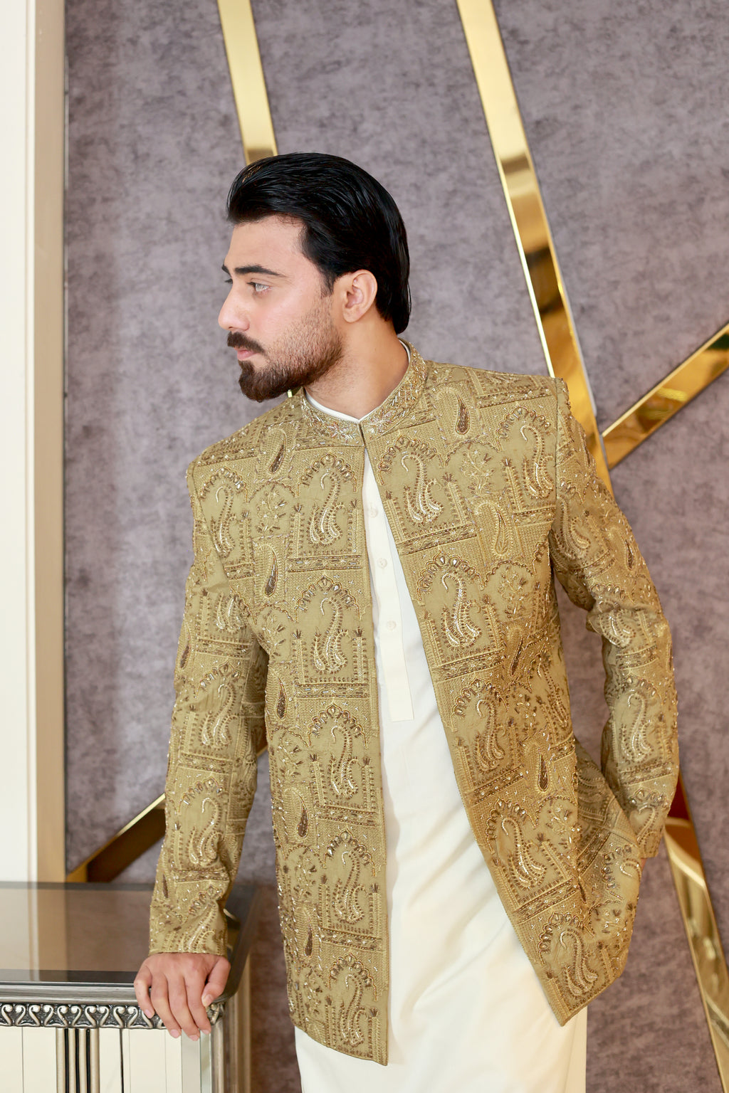 Mughal Arched Embroidered Prince Coat