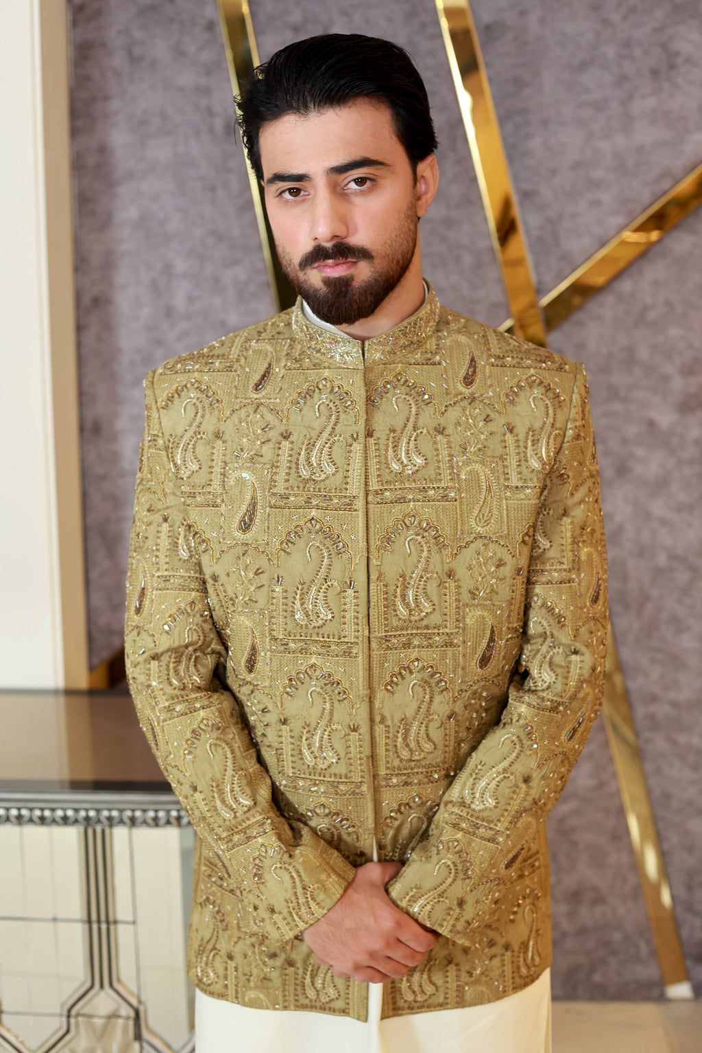 Mughal Arched Embroidered Prince Coat
